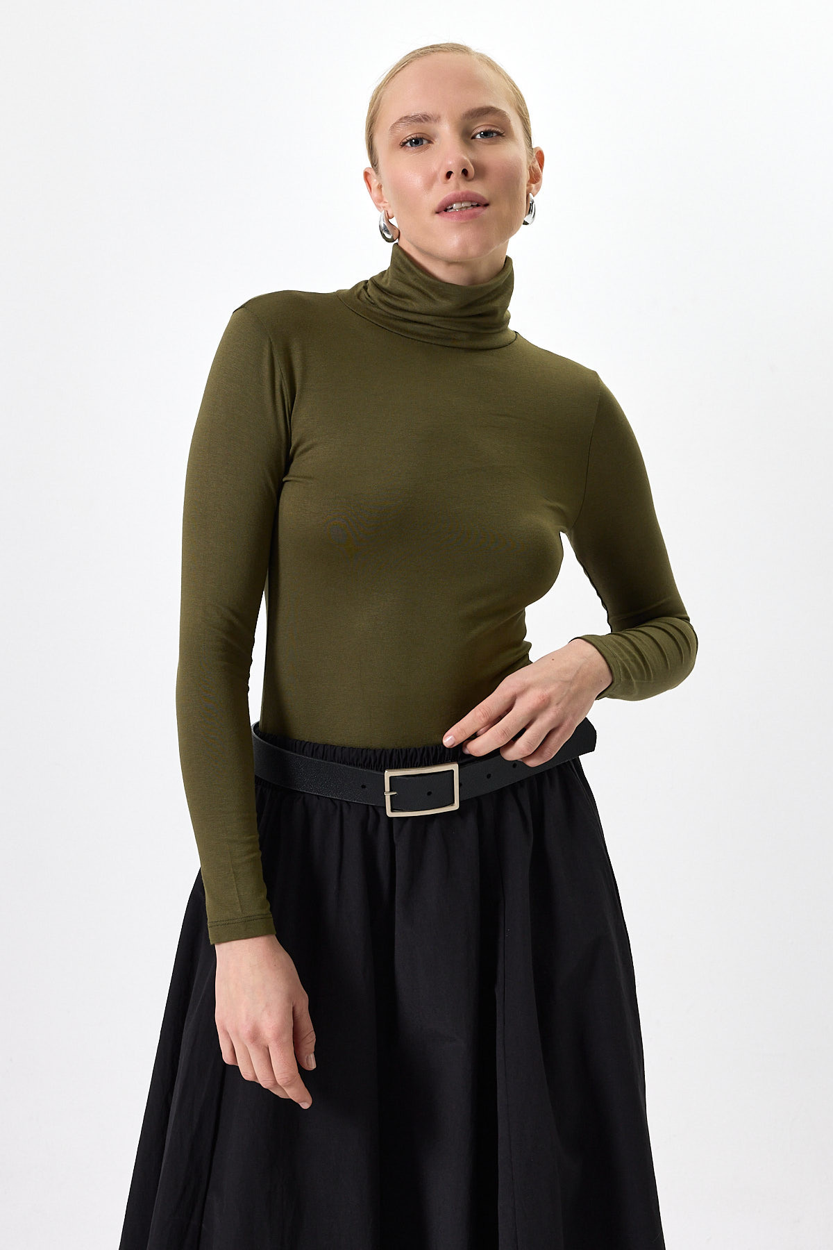 2504 Balıkçı Yaka Bluz Haki - RAYS (1)