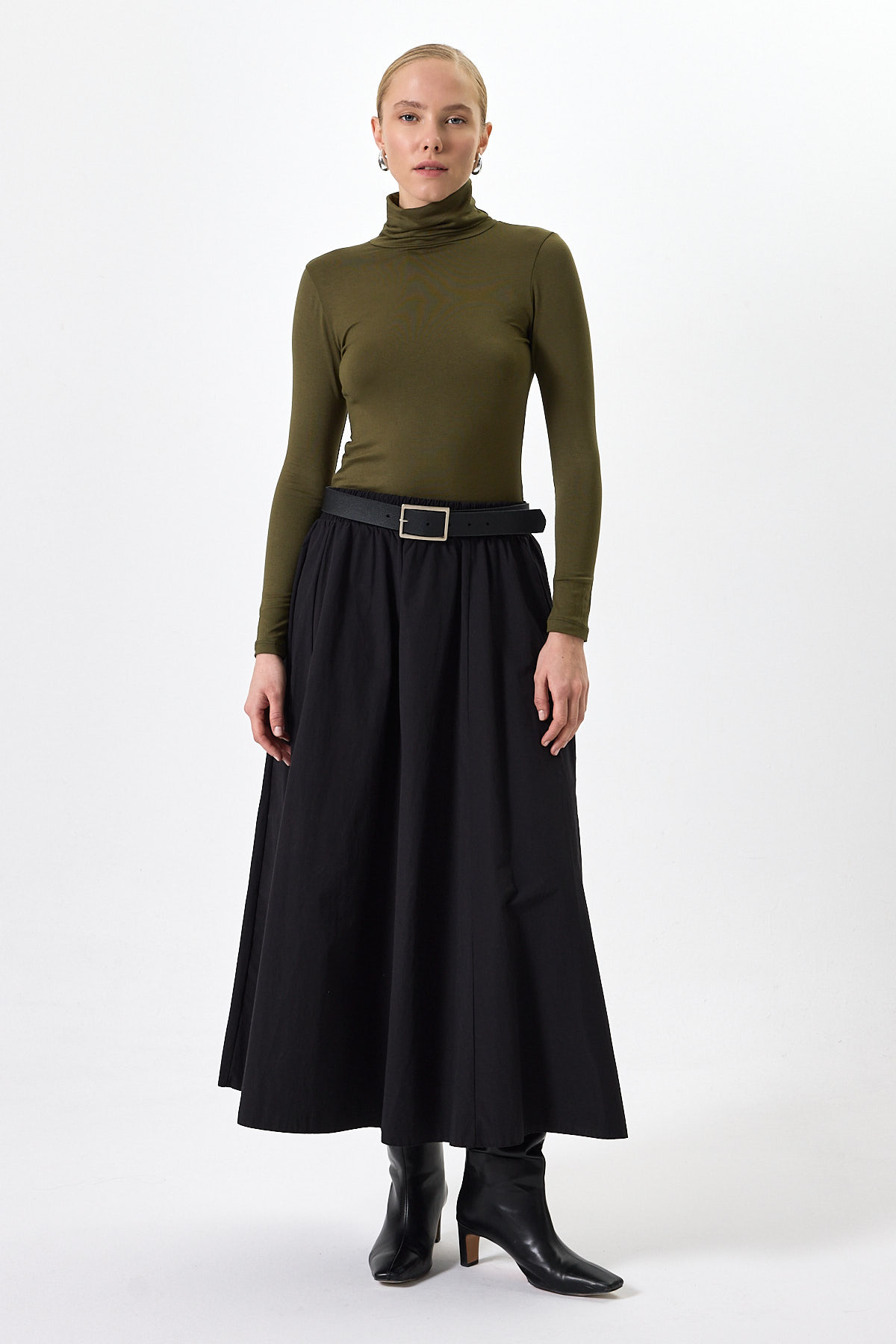 Haki Balıkçı Yaka Uzun Kollu Dar Kesim Bluz 2504 - RAYS