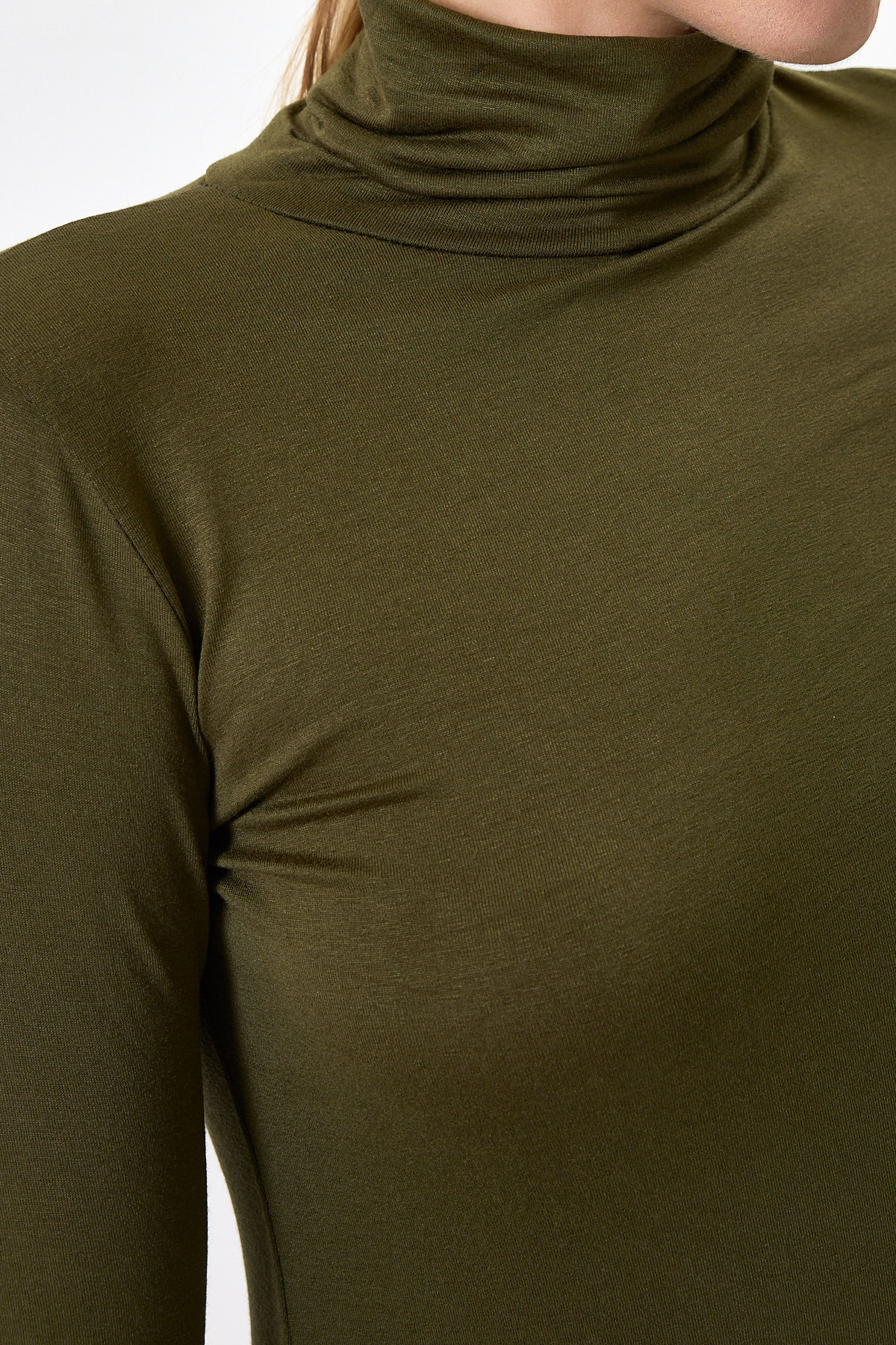 Haki Balıkçı Yaka Uzun Kollu Dar Kesim Bluz 2504 - RAYS