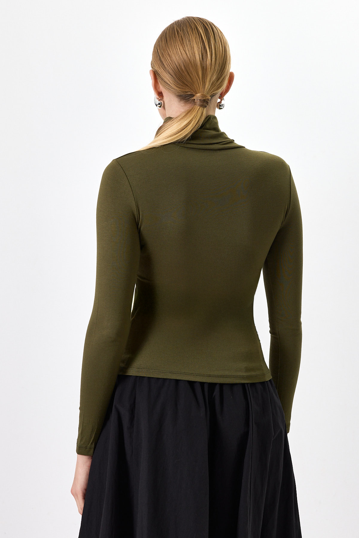 Haki Balıkçı Yaka Uzun Kollu Dar Kesim Bluz 2504 - 5
