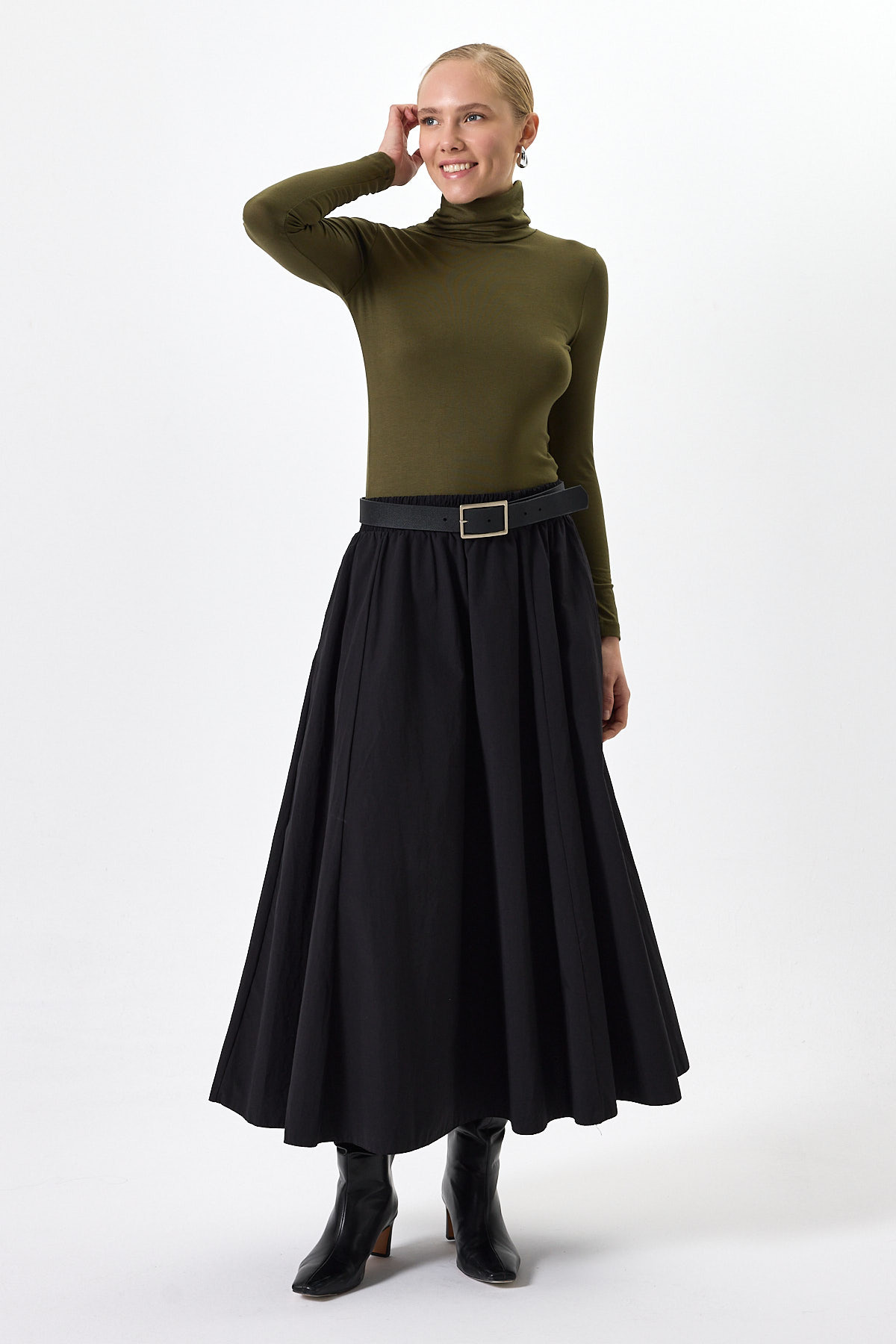 Haki Balıkçı Yaka Uzun Kollu Dar Kesim Bluz 2504 - 7