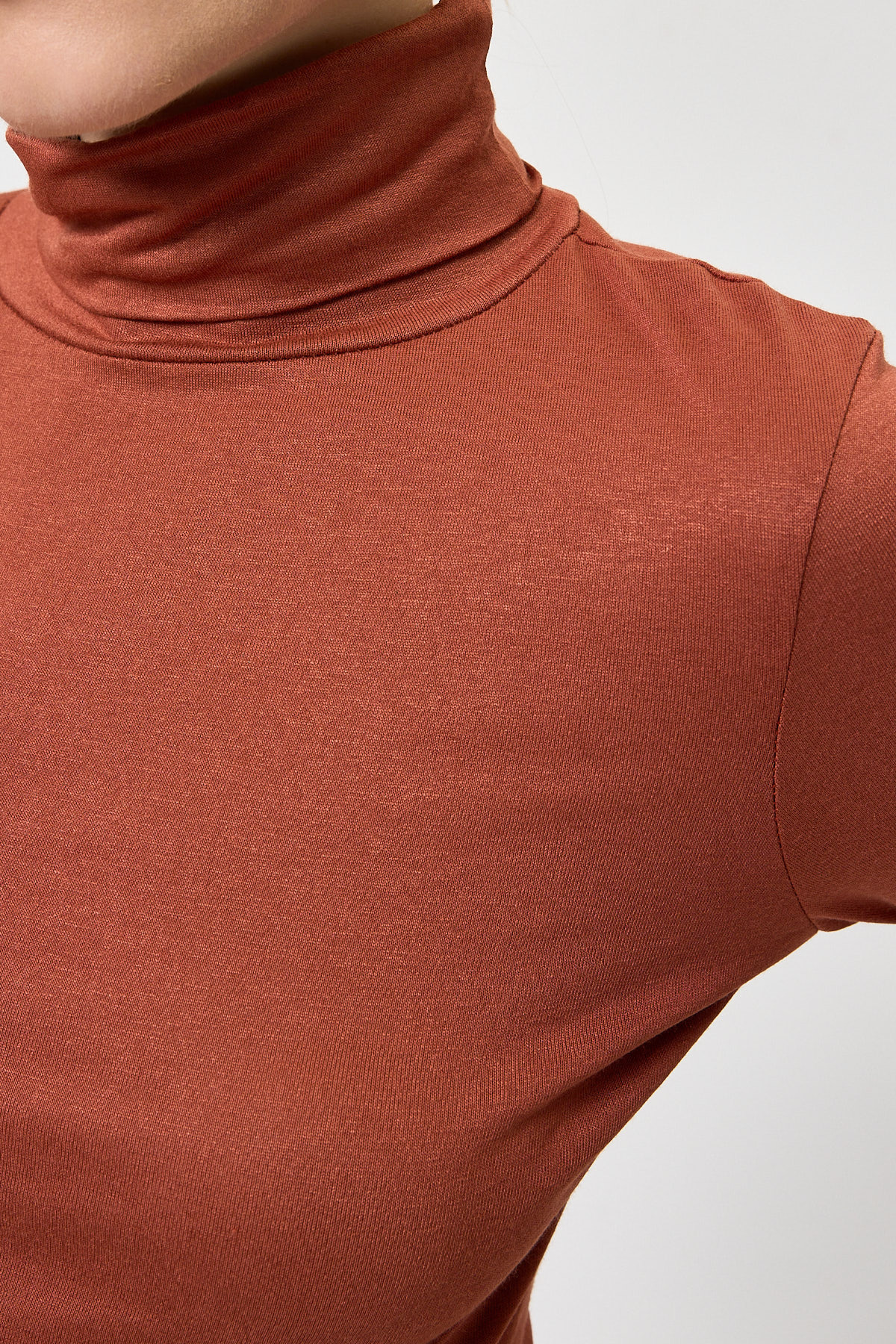 Kiremit Balıkçı Yaka Uzun Kollu Dar Kesim Bluz 2504 - 4