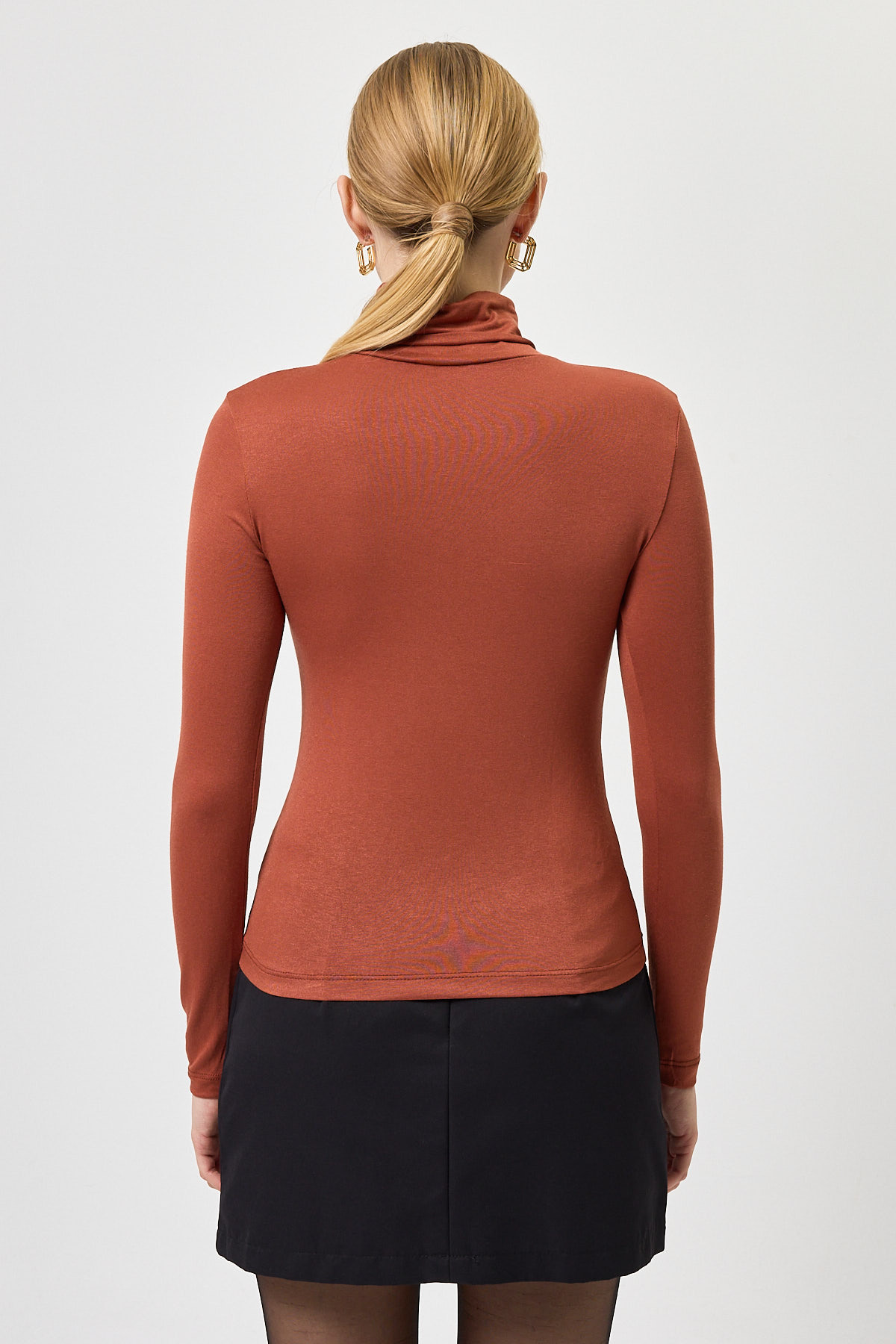 Kiremit Balıkçı Yaka Uzun Kollu Dar Kesim Bluz 2504 - 5