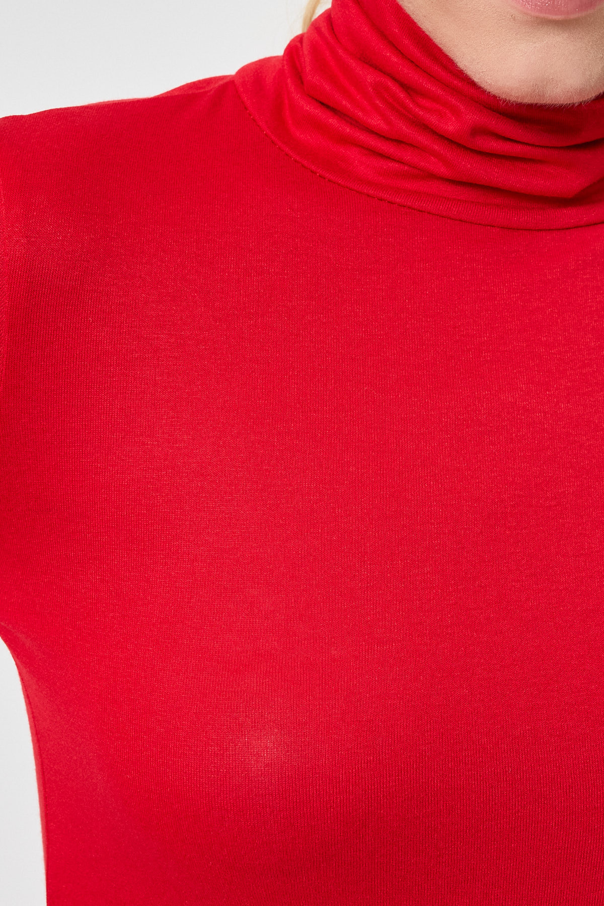 Kırmızı Balıkçı Yaka Uzun Kollu Dar Kesim Bluz 2504 - RAYS