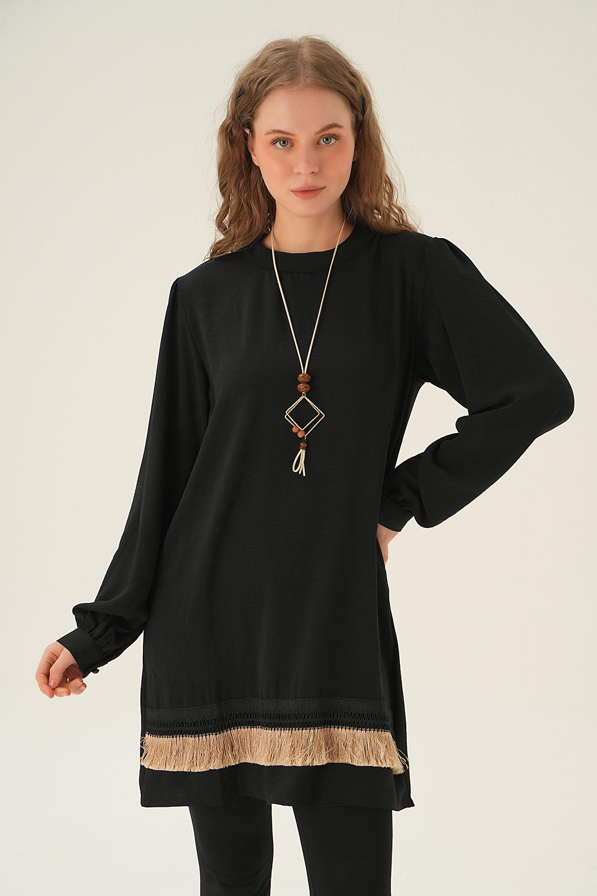 25054 Püsküllü Tunik Siyah - 2