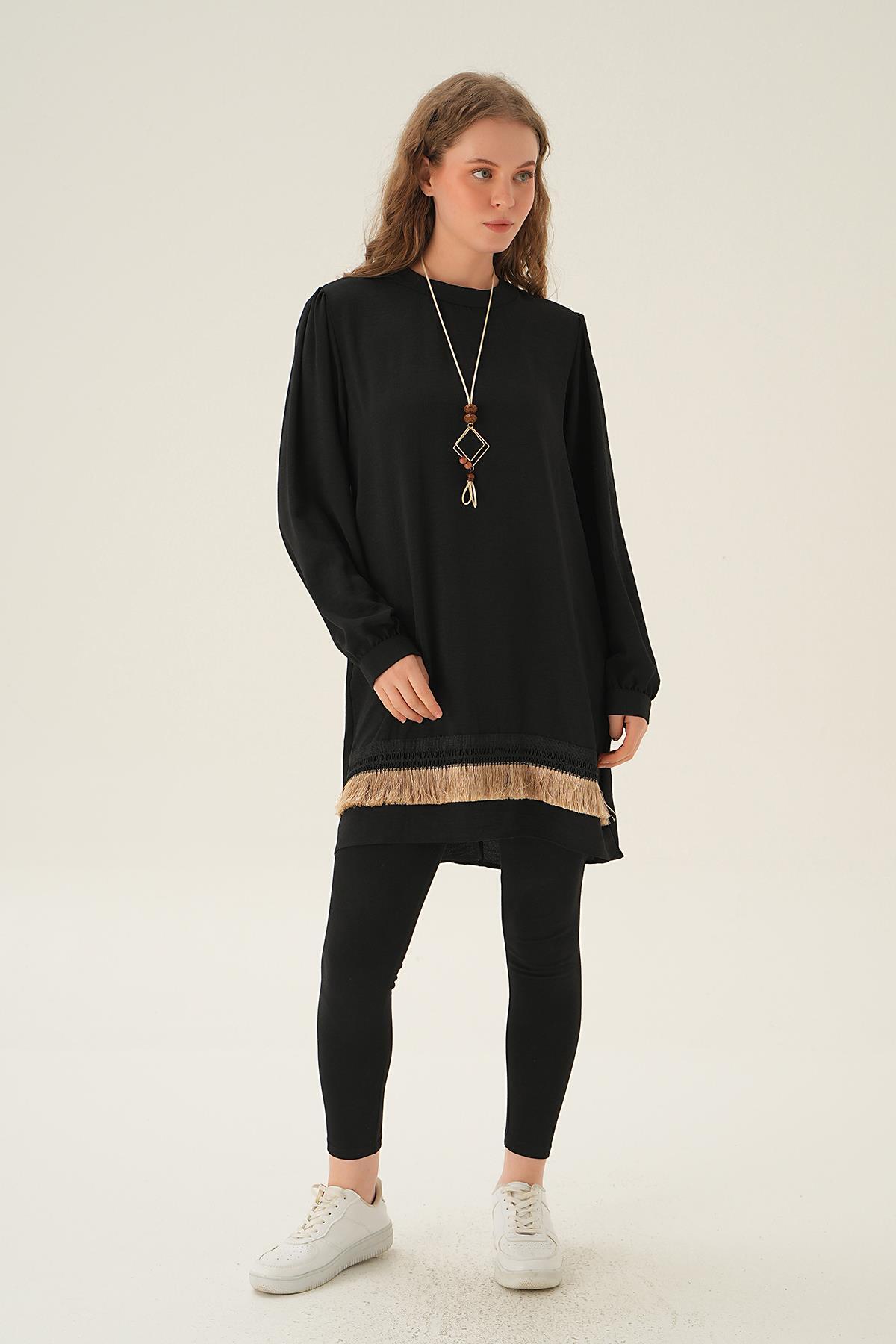 25054 Püsküllü Tunik Siyah - 6