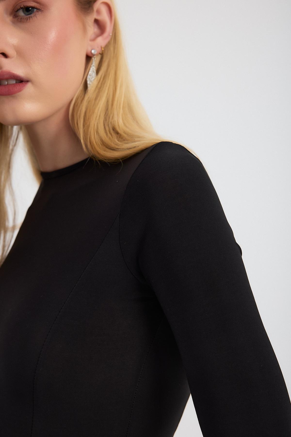 2510 Bisiklet Yaka Uzun Elbise Siyah - RAYS