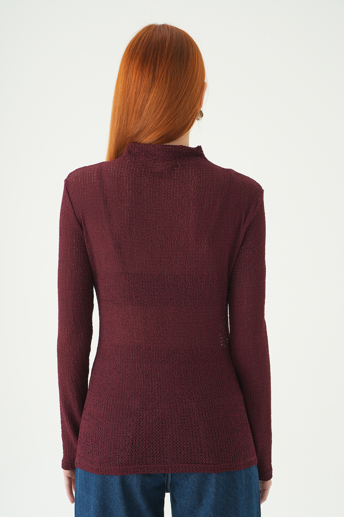 Bordo Dik Yaka Uzun Kol Bluz 251131 - 5