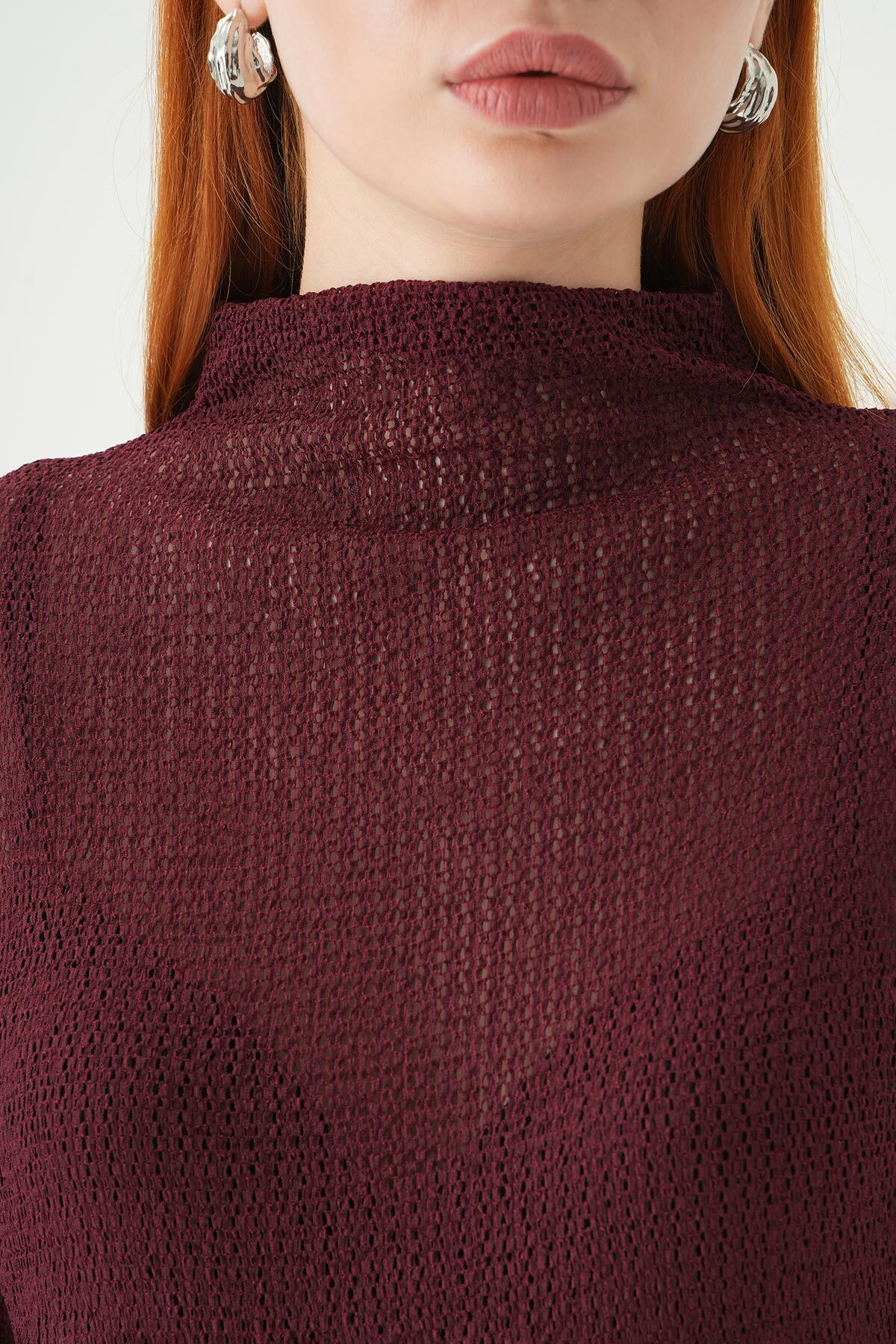 Dik Yaka Uzun Kol Bluz 251131 Bordo - RAYS
