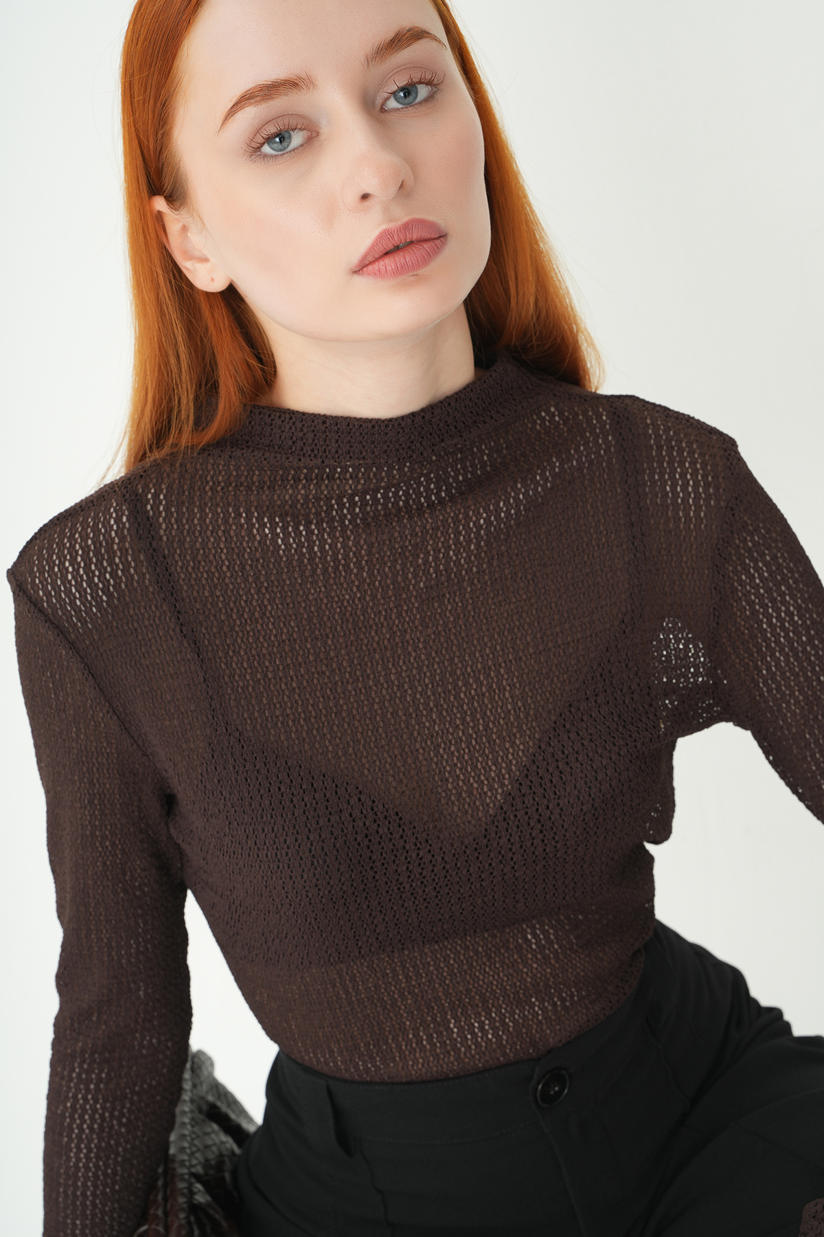 Kahve Dik Yaka Uzun Kol Bluz 251131 - 6