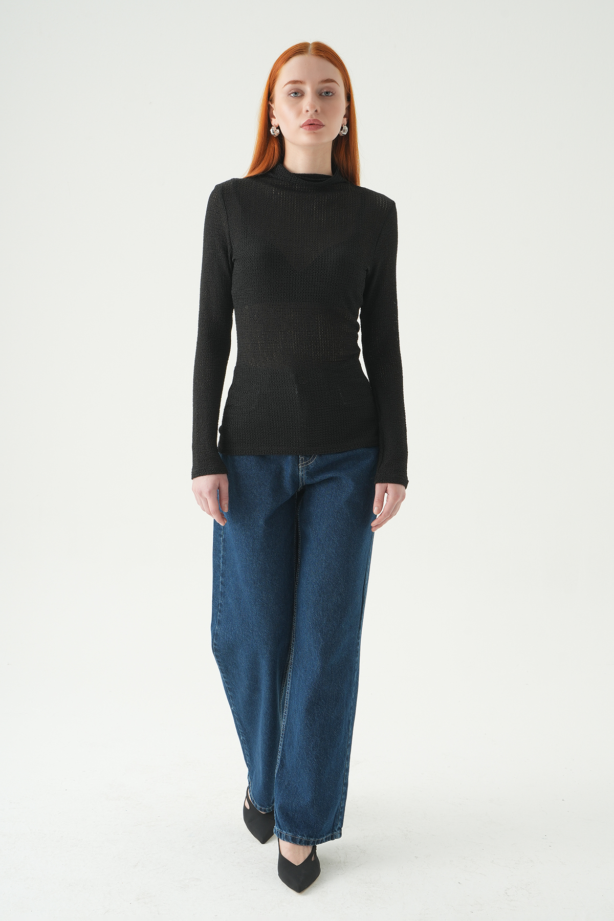 251131 Dik Yaka Uzun Kol Bluz Siyah - RAYS