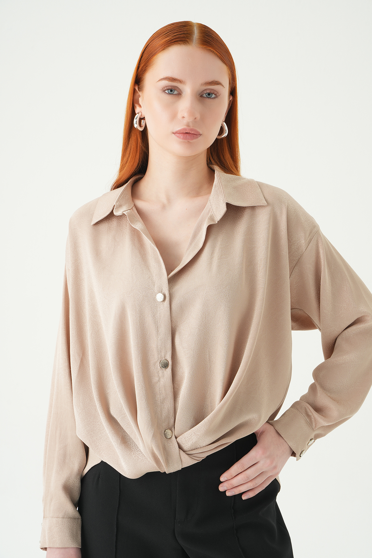 Bej Düğmeli Klasik Gömlek 251152 