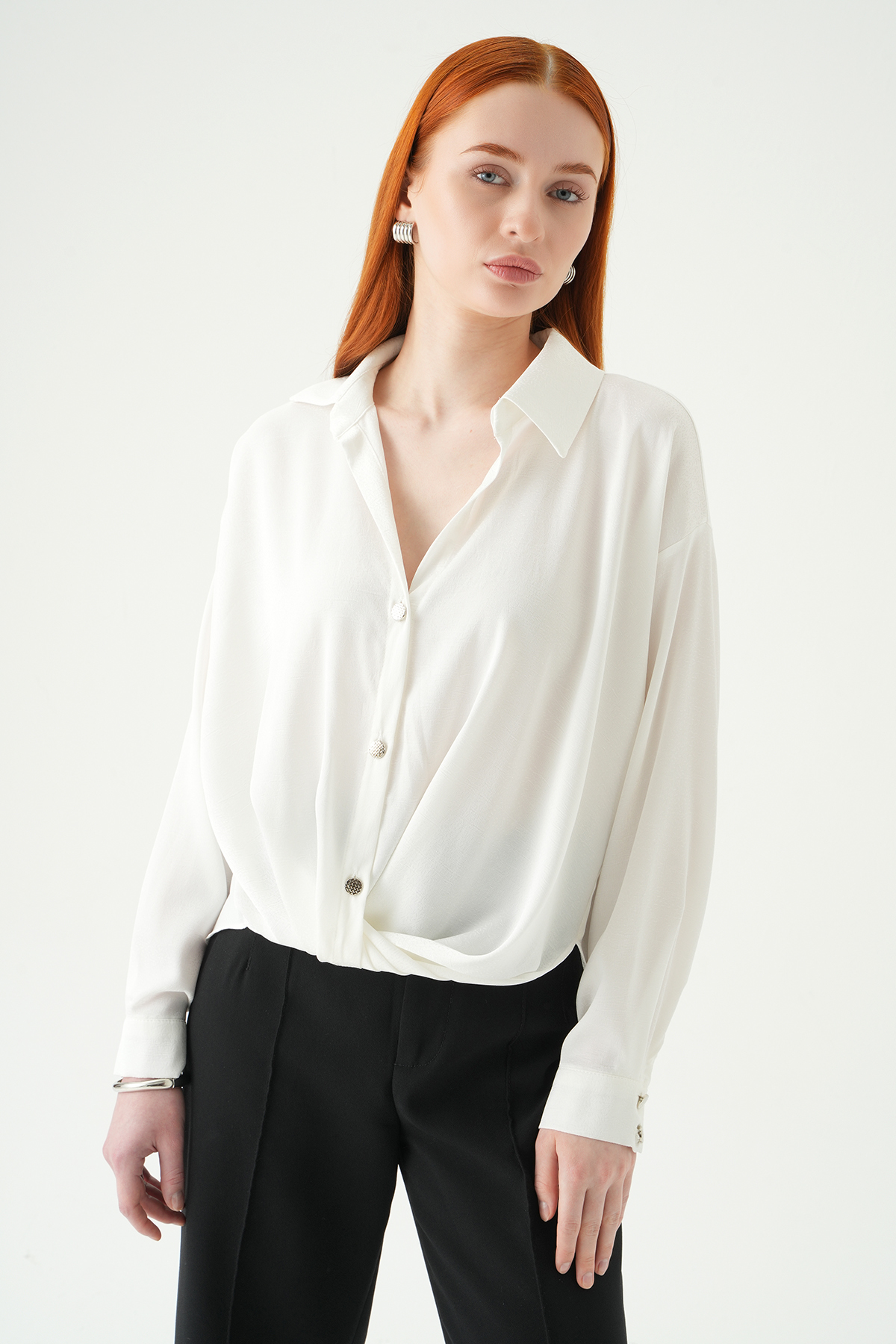 Ekru Düğmeli Klasik Gömlek 251152 