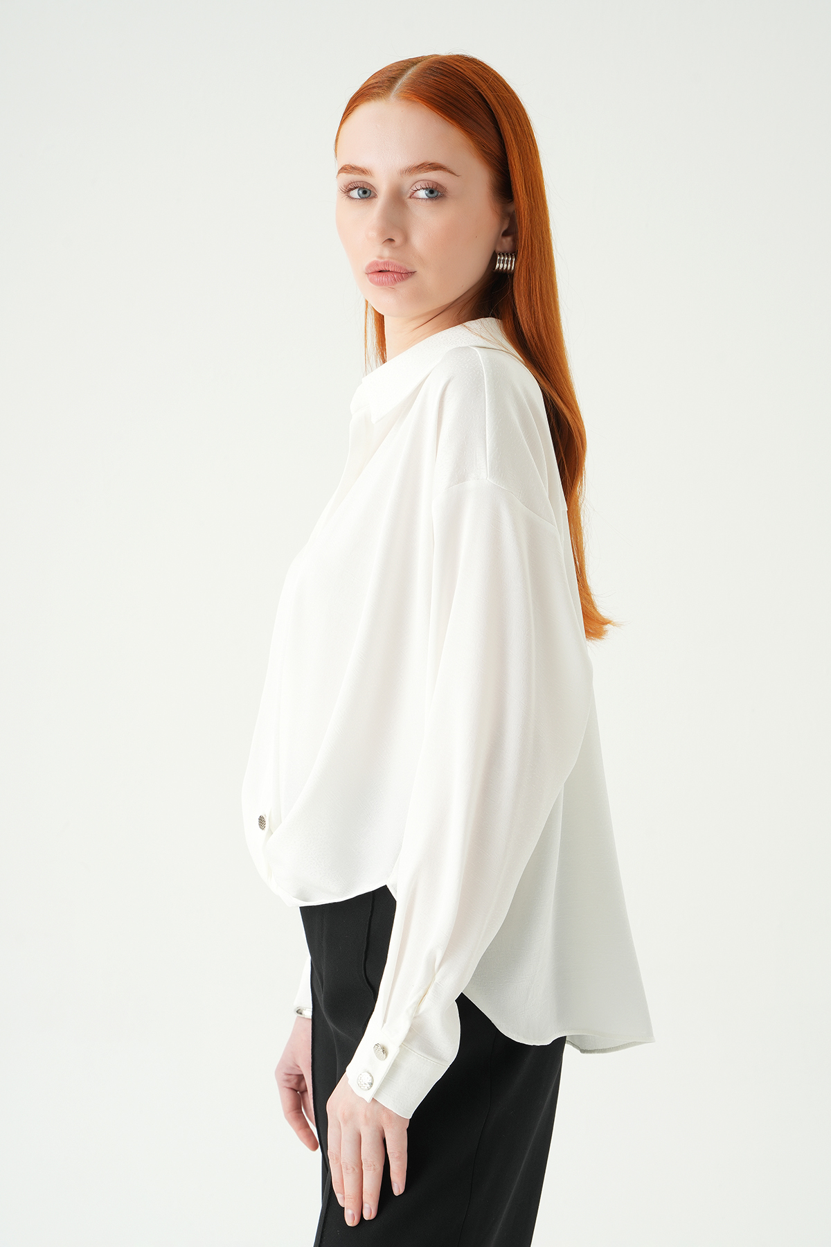 Ekru Düğmeli Klasik Gömlek 251152 - 2