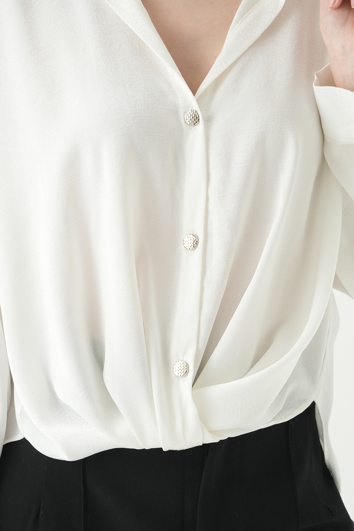 Ekru Düğmeli Klasik Gömlek 251152 - 4