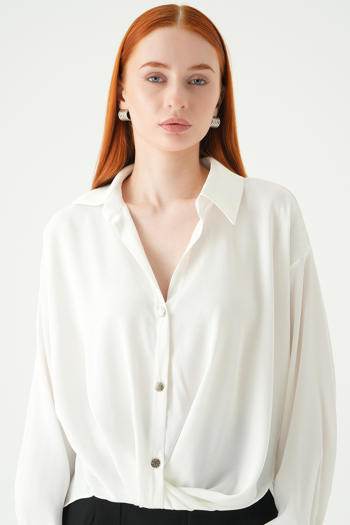 Ekru Düğmeli Klasik Gömlek 251152 - 6