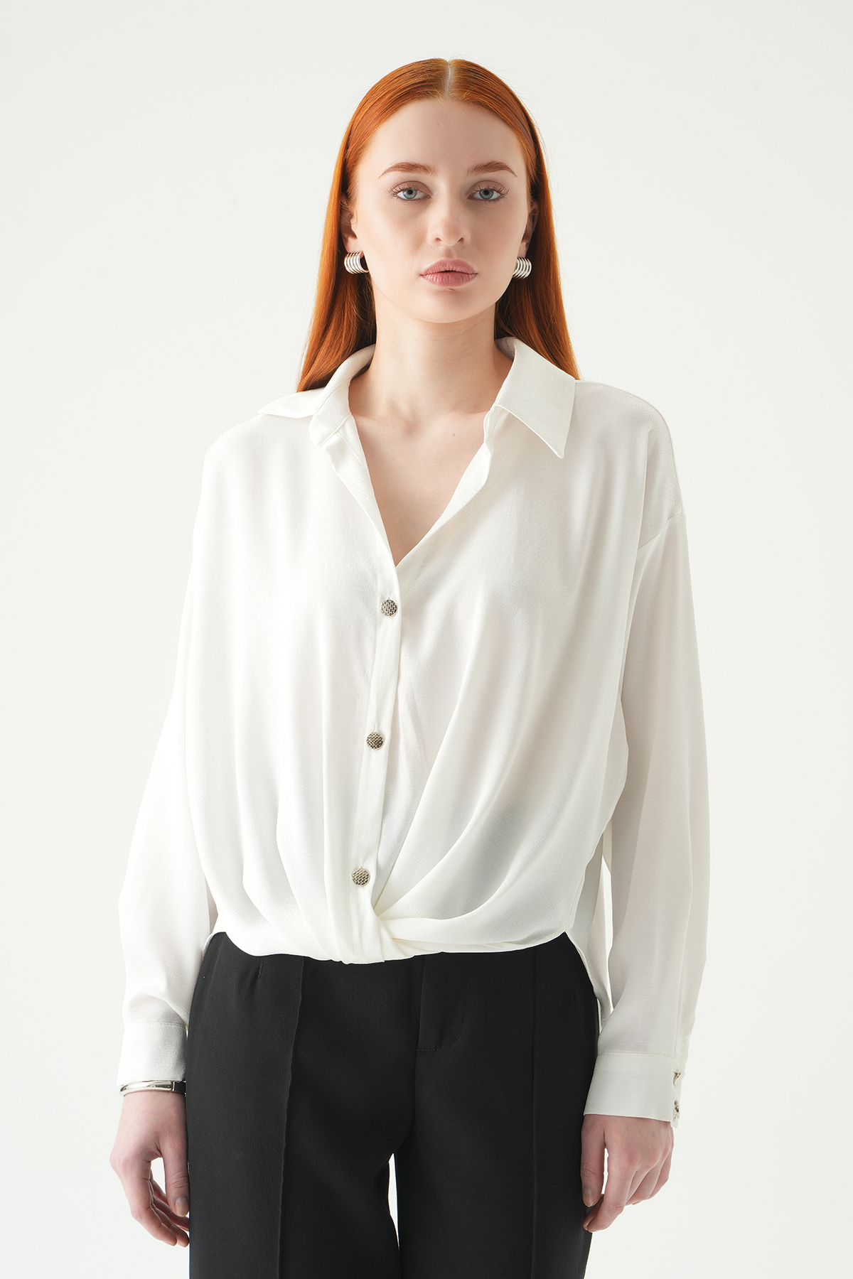 Ekru Düğmeli Klasik Gömlek 251152 - 7