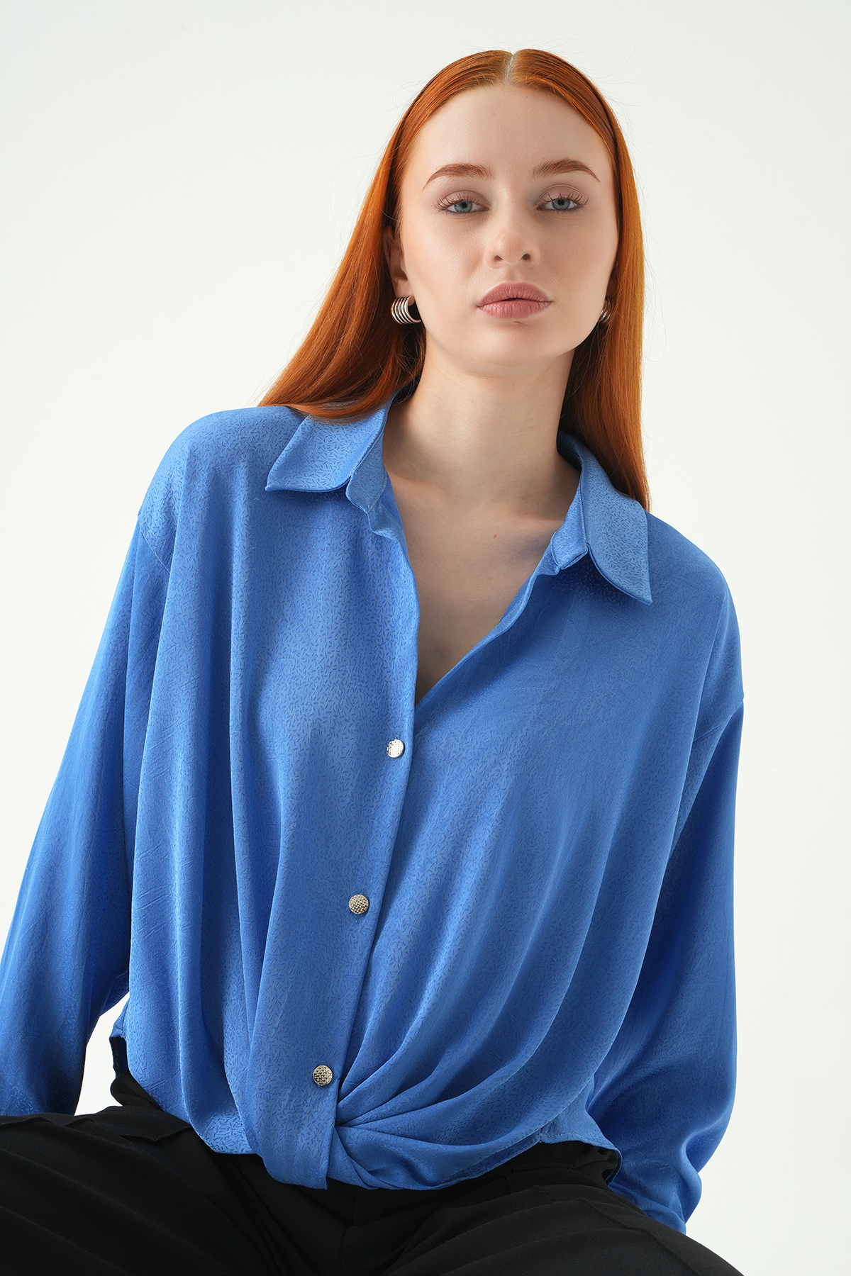 Mavi Düğmeli Klasik Gömlek 251152 - 6