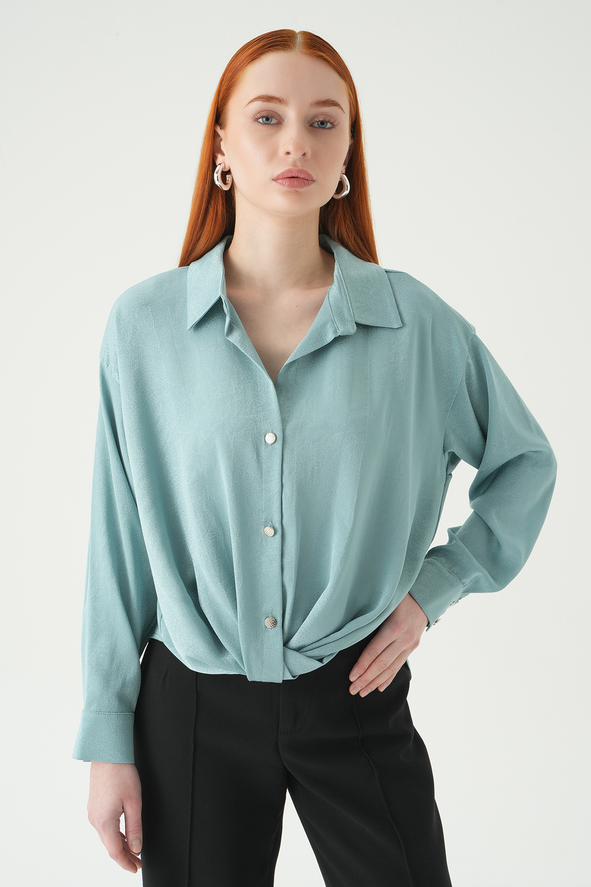 251152 Düğmeli Klasik Gömlek Mint - RAYS (1)