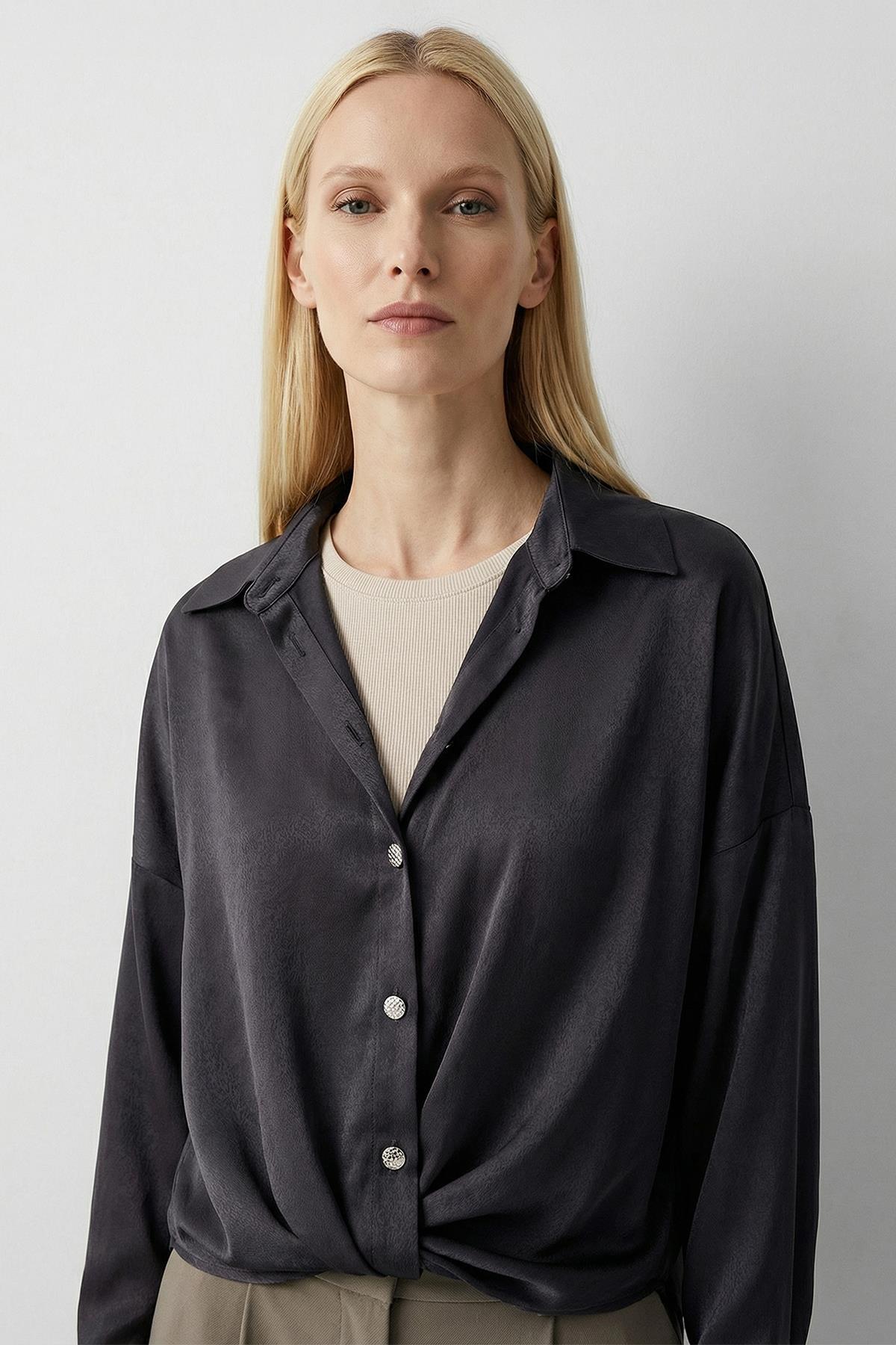 251152 Dümeli Klasik Gömlek Siyah - 1