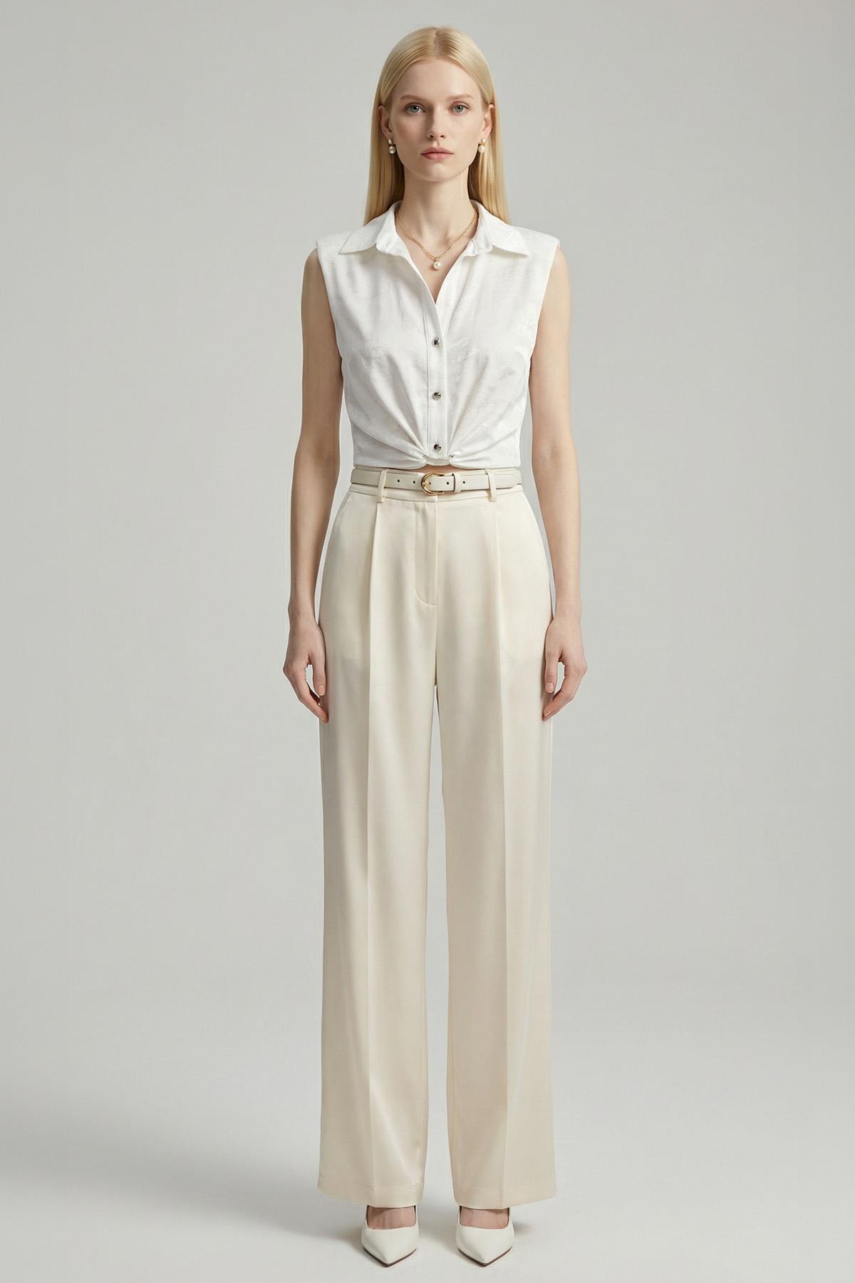 Ekru Sıfır Kol Bağlamalı Gömlek 251166 