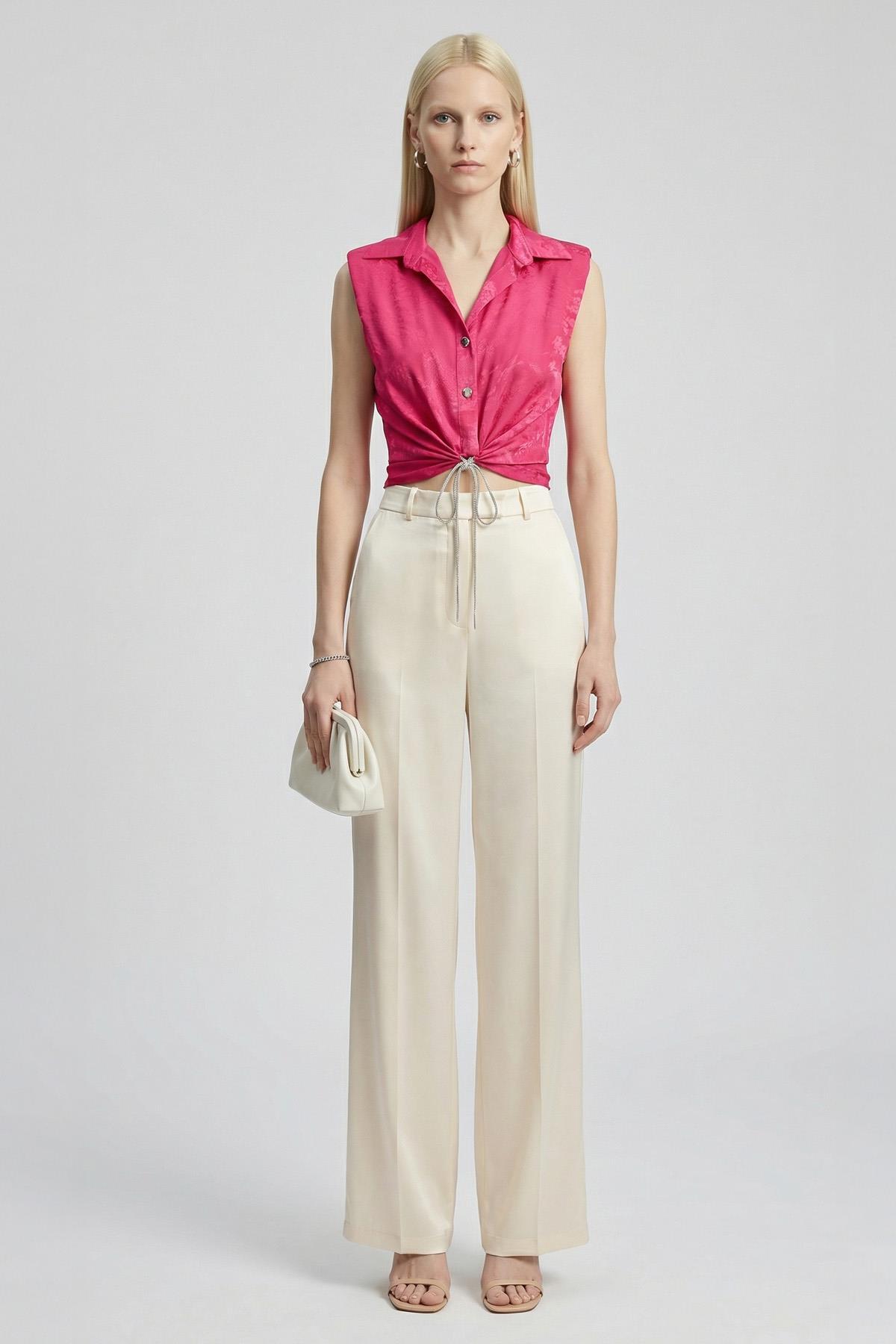 Fuşya Sıfır Kol Bağlamalı Gömlek 251166 