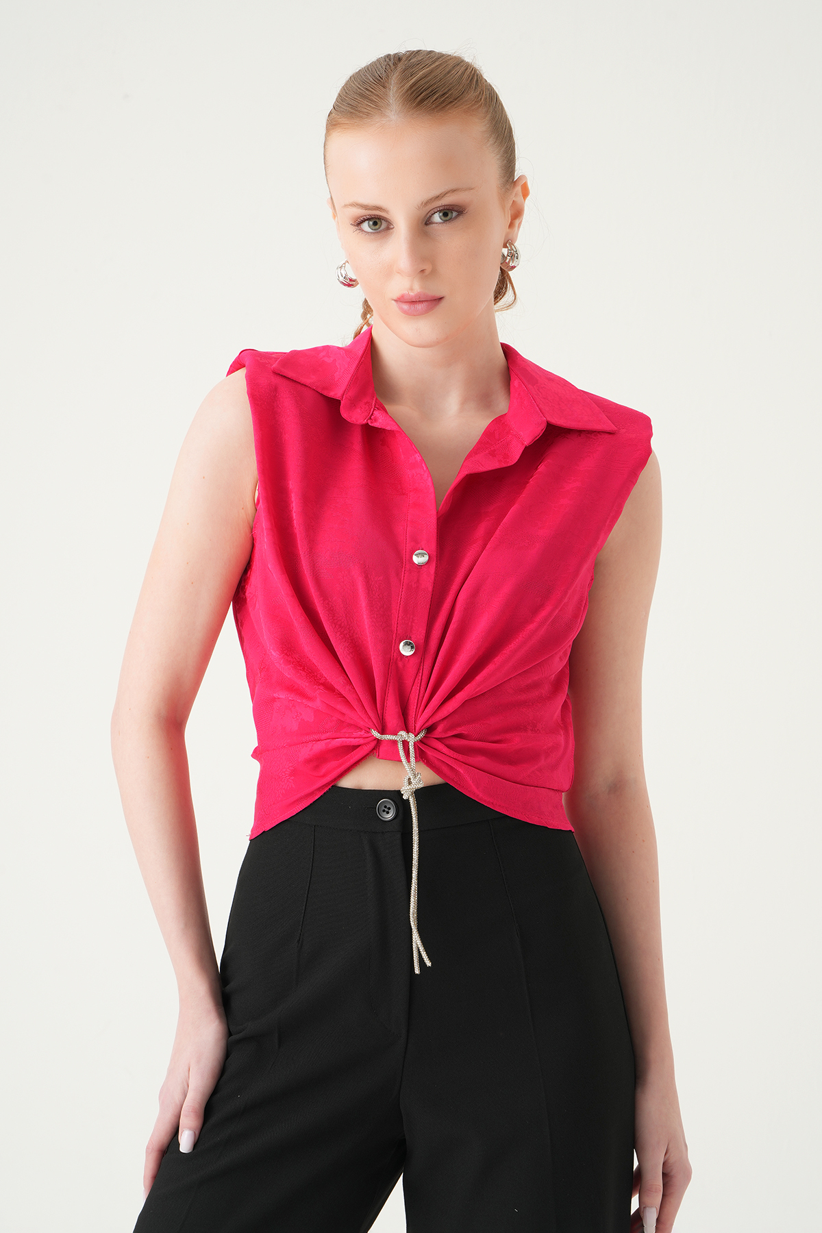Fuşya Sıfır Kol Bağlamalı Gömlek 251166 - 1