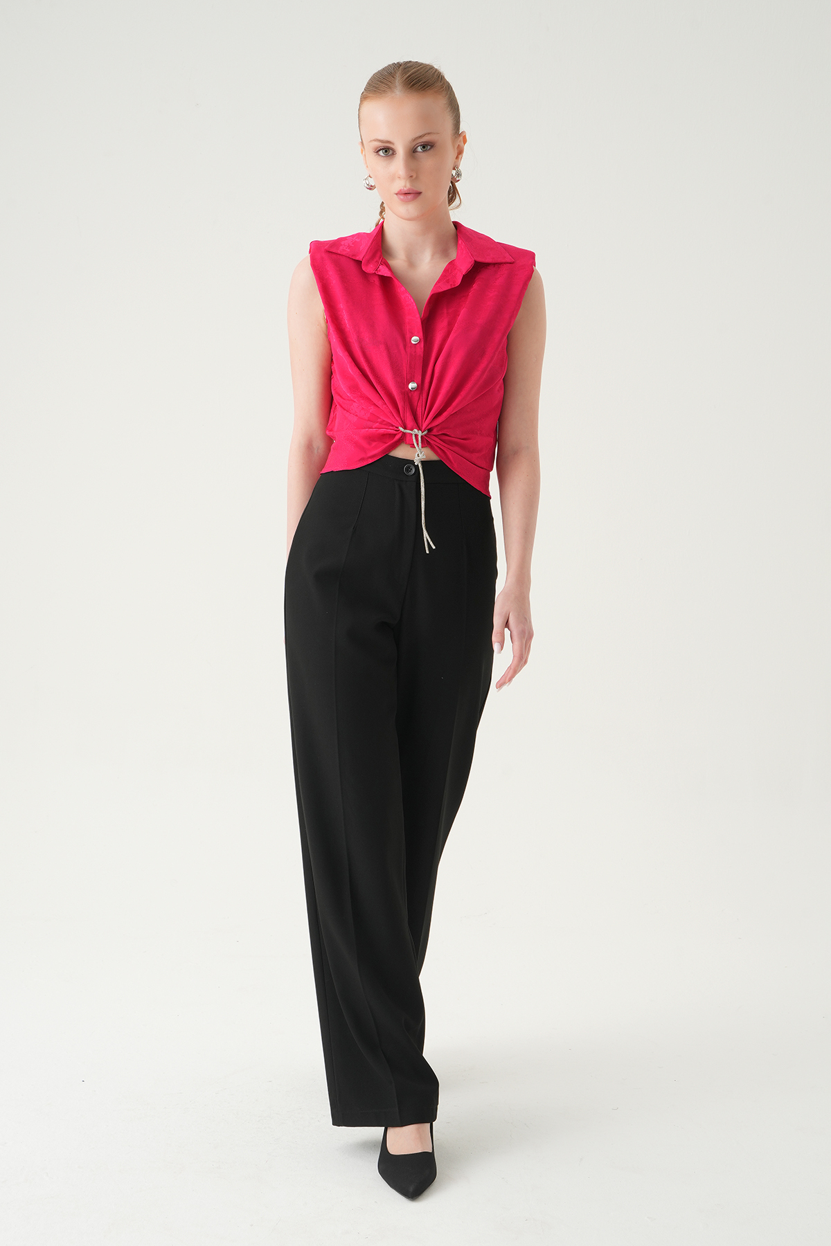 Fuşya Sıfır Kol Bağlamalı Gömlek 251166 - 3