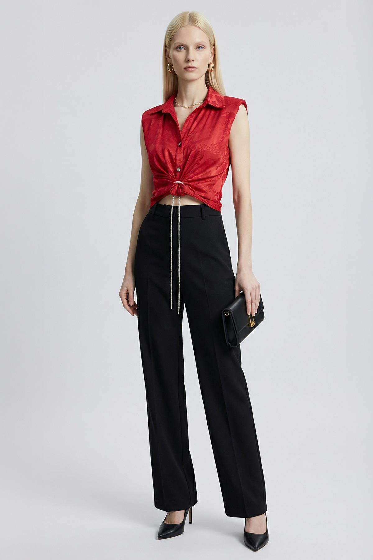 251166 Sıfır Kol Bağlamalı Gömlek Kırmızı - 1