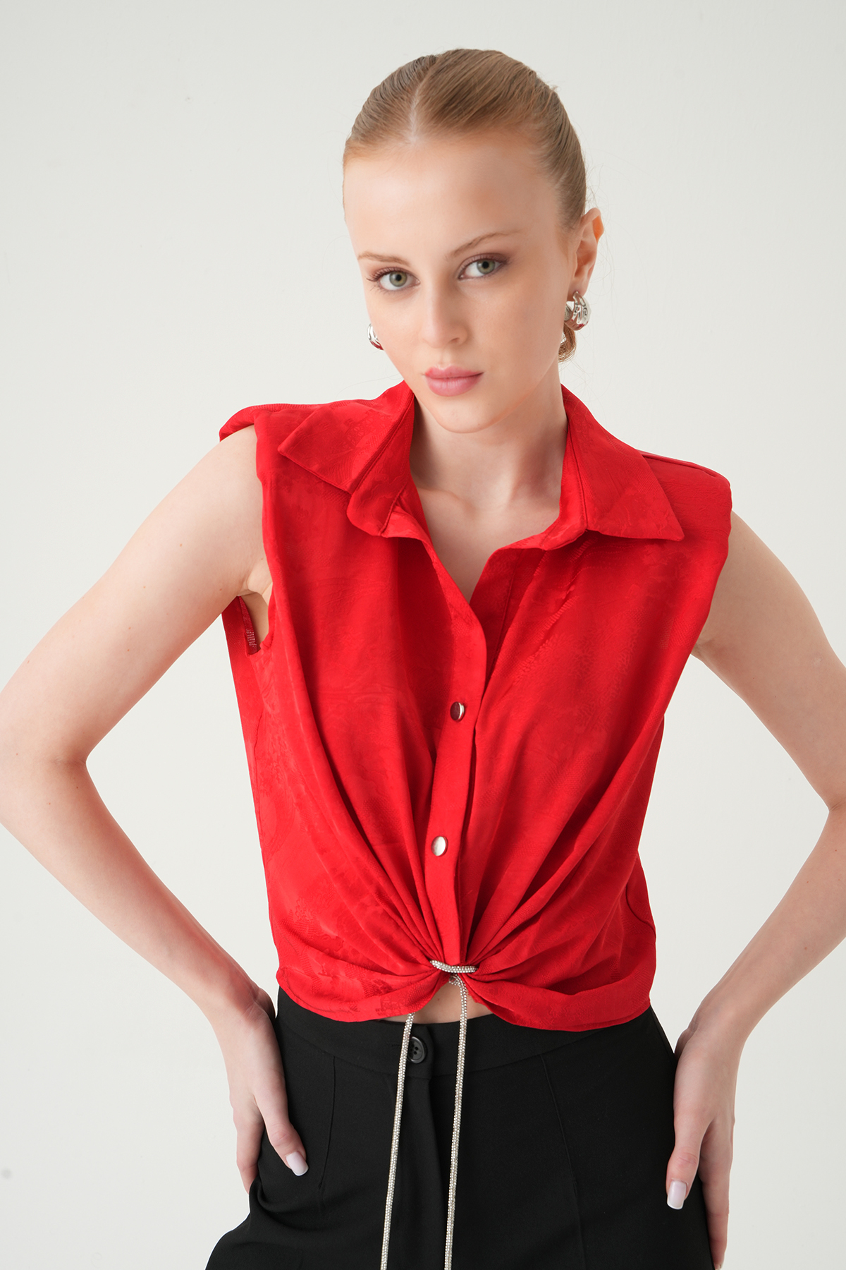 Kırmızı Sıfır Kol Bağlamalı Gömlek 251166 - 6