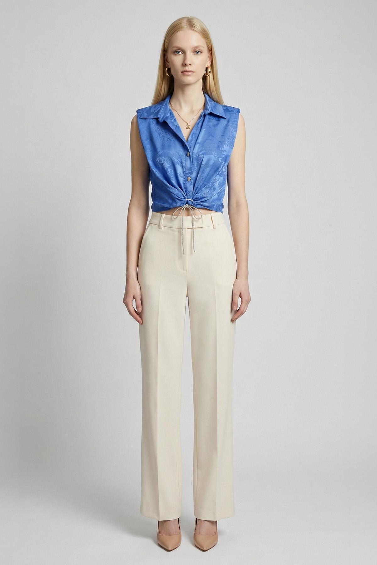 Mavi Sıfır Kol Bağlamalı Gömlek 251166 