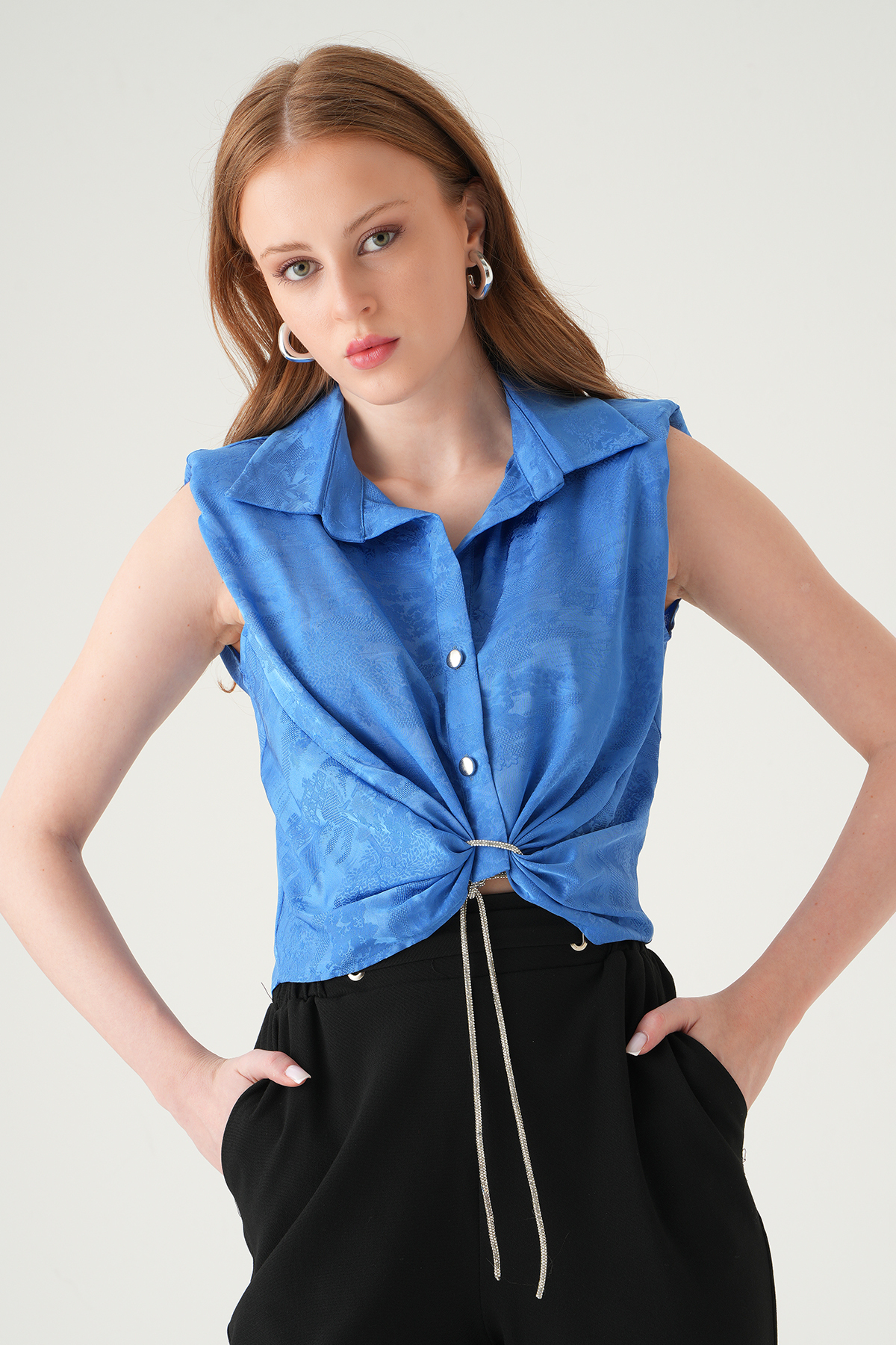 Mavi Sıfır Kol Bağlamalı Gömlek 251166 - 6