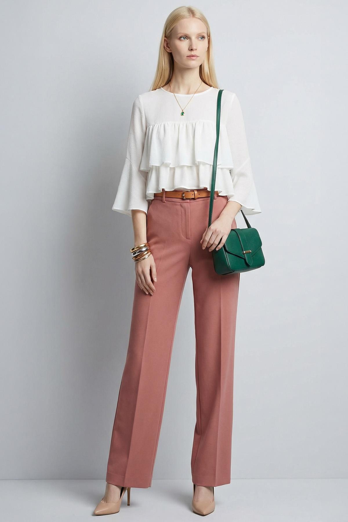 251181 Bisiklet Yaka Kat Kat Bluz Beyaz - 1