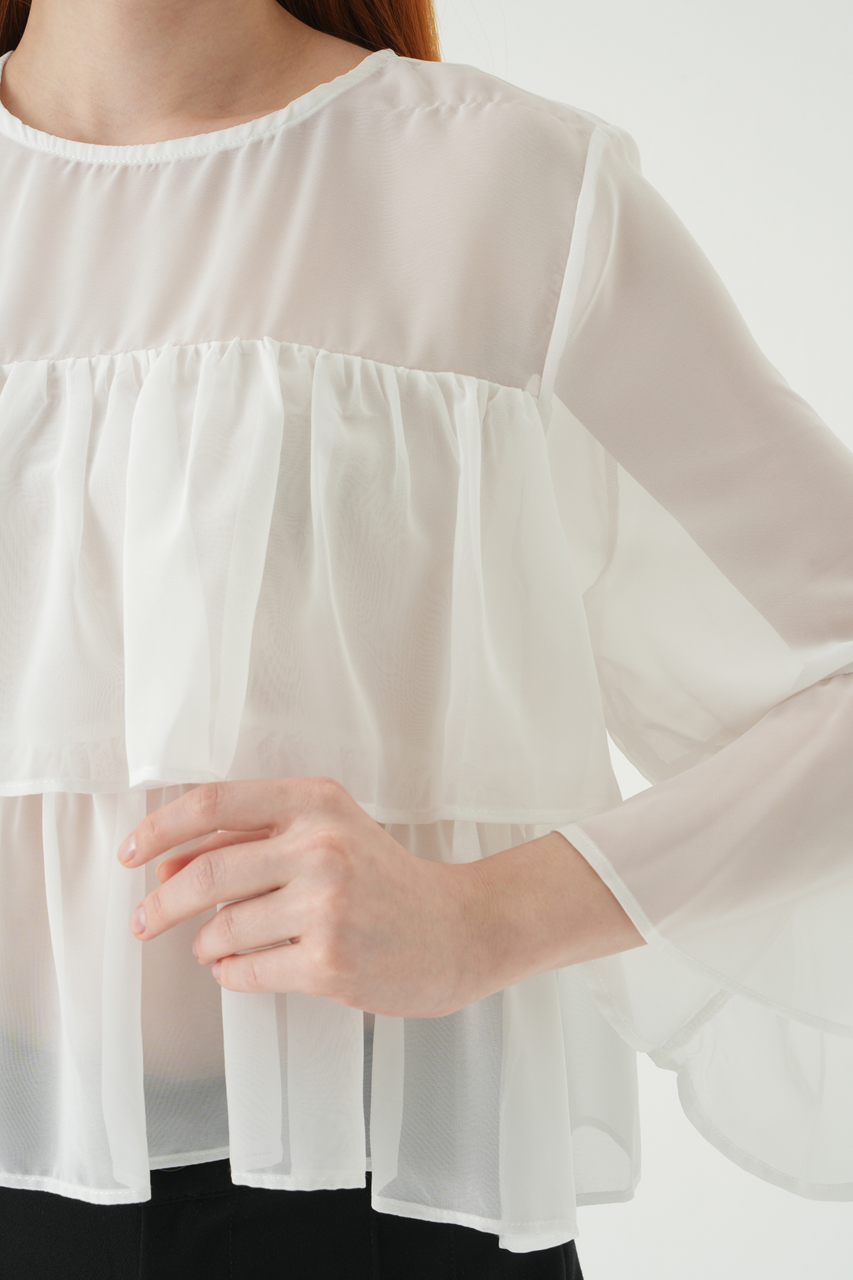 251181 Bisiklet Yaka Kat Kat Bluz Beyaz - RAYS