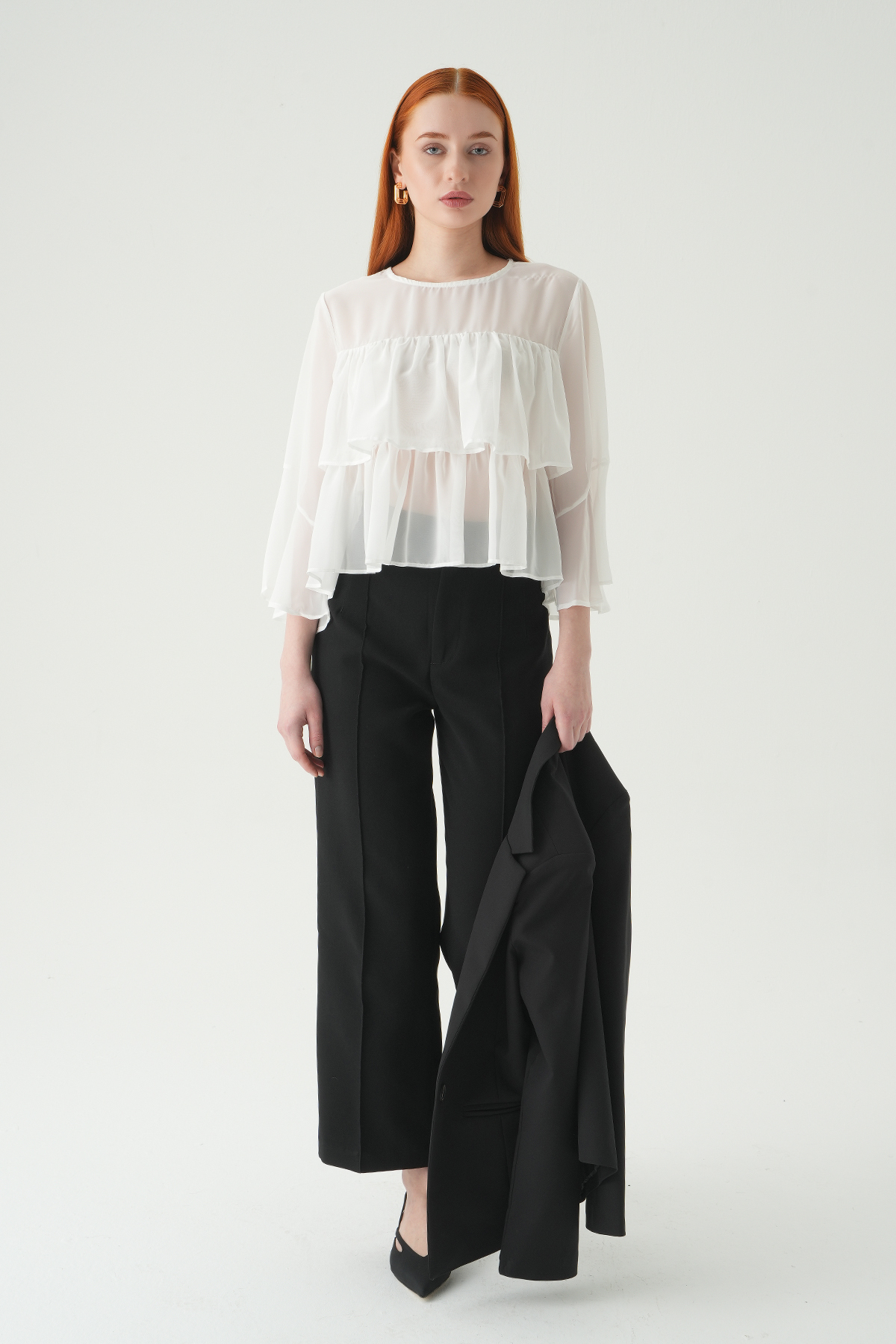 Beyaz Bisiklet Yaka Kat Kat Bluz 251181 - 3