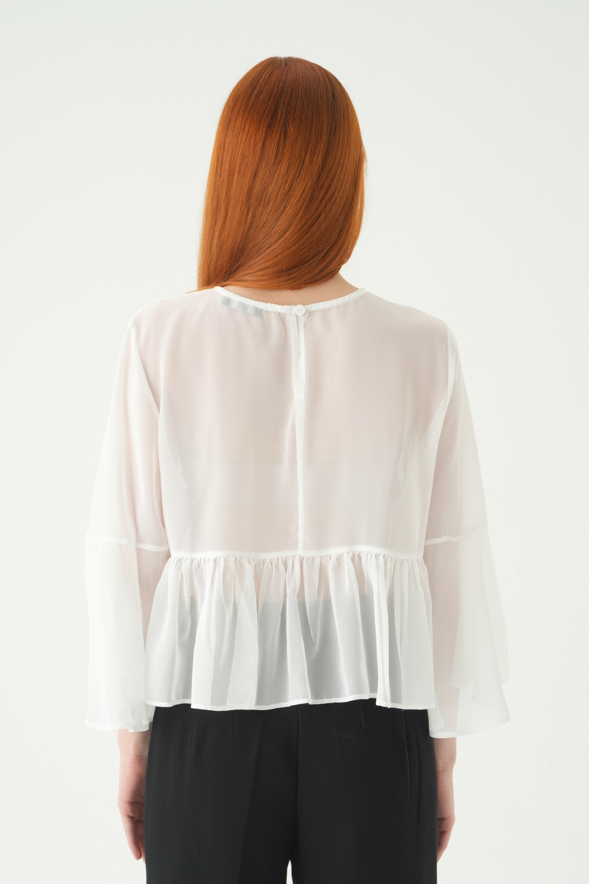 Beyaz Bisiklet Yaka Kat Kat Bluz 251181 - 5