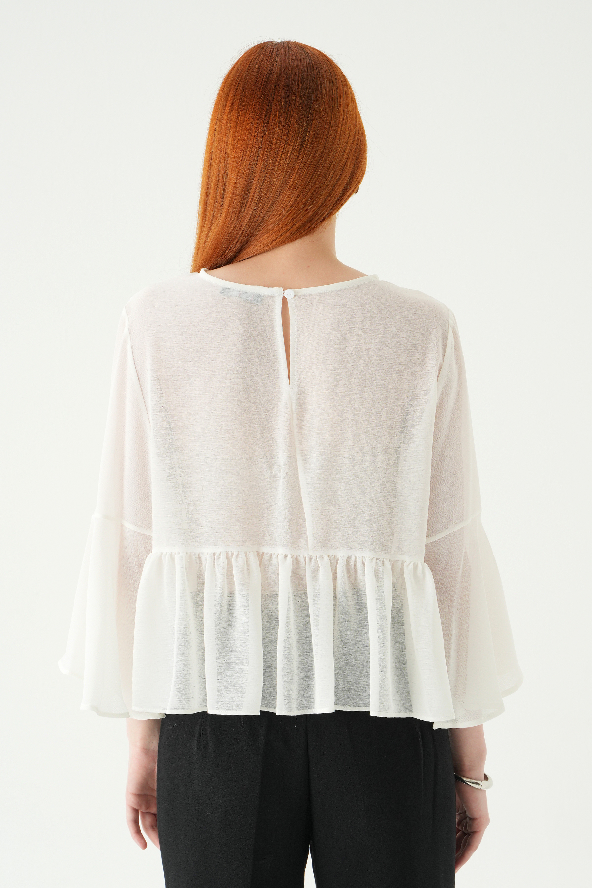 251181 Bisiklet Yaka Kat Kat Bluz Ekru - 5