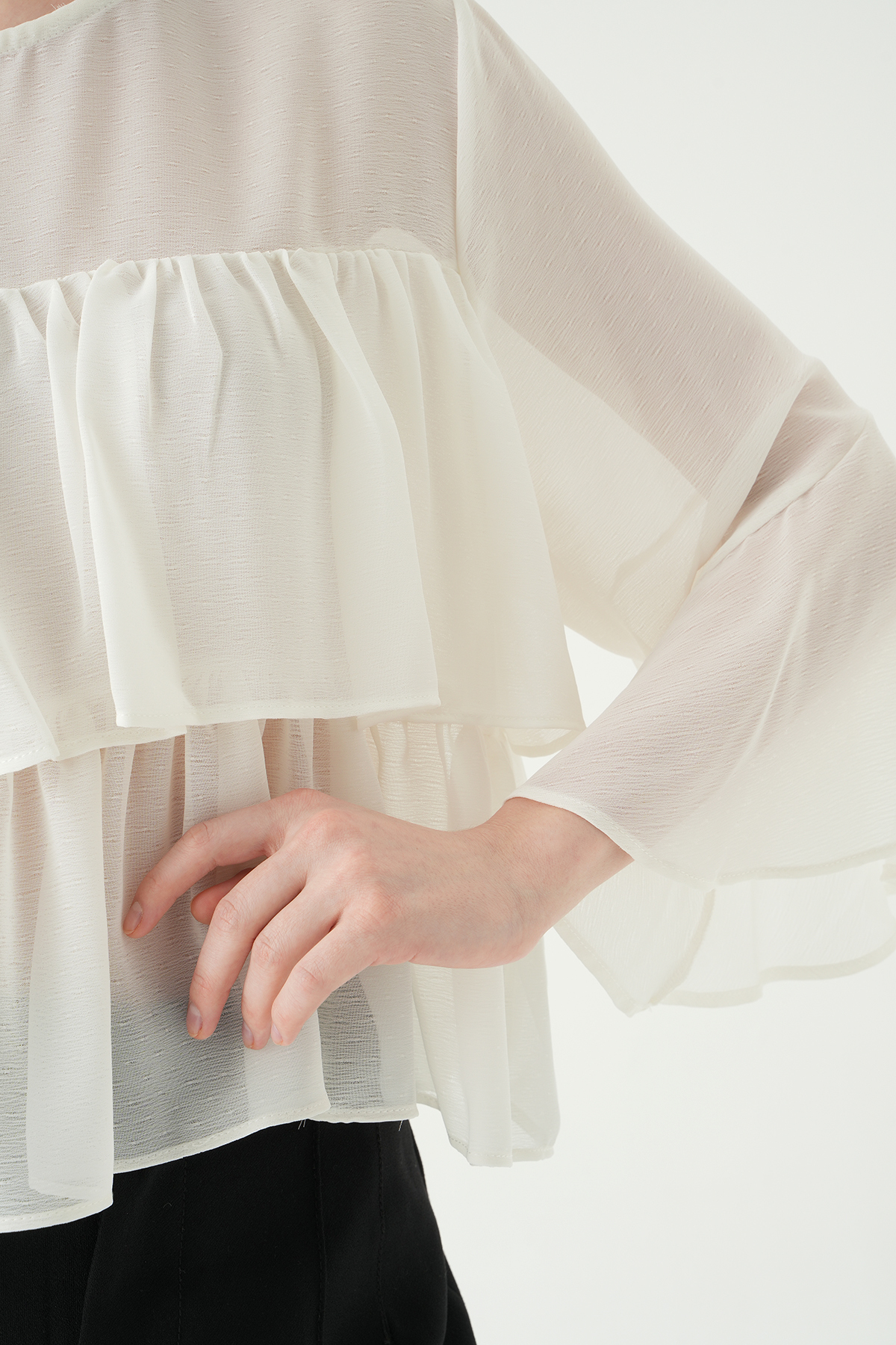 251181 Bisiklet Yaka Kat Kat Bluz Ekru - RAYS