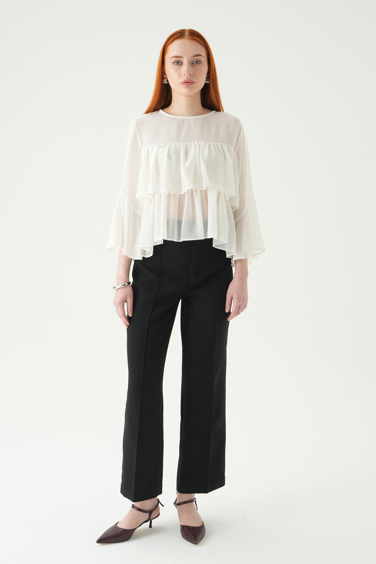 Ekru Bisiklet Yaka Kat Kat Bluz 251181 - 3