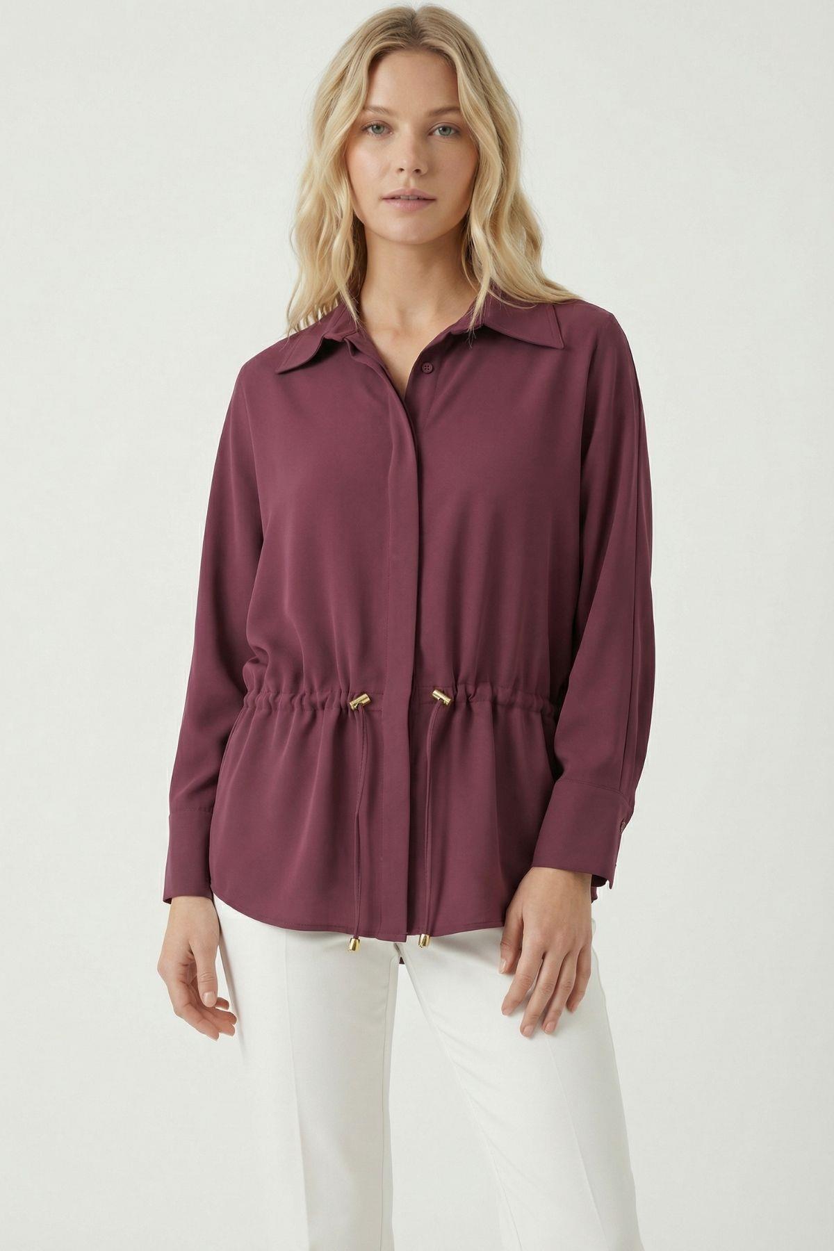 251217 Bel Bağlamalı Yarasa Kol Tunik Bordo - RAYS