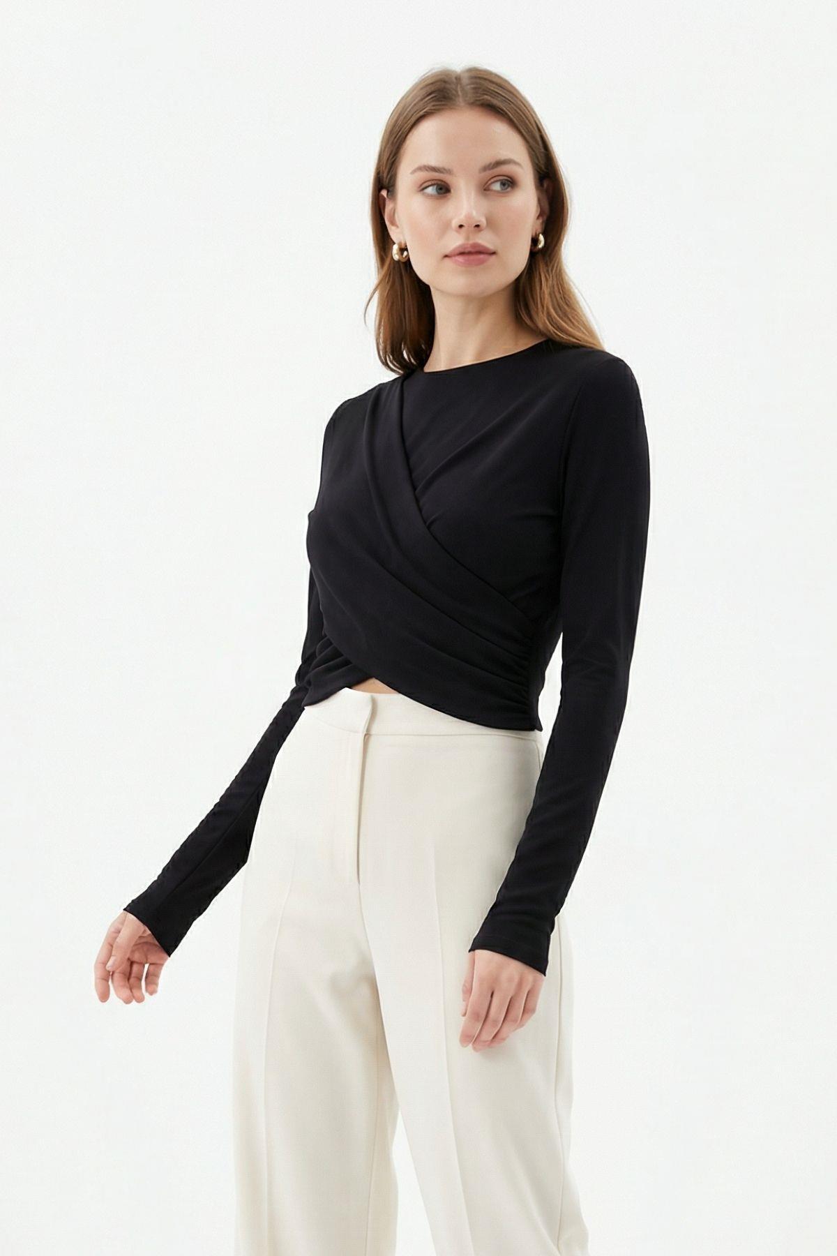 Siyah Crop Uzun Kol Bluz 251269 - 2