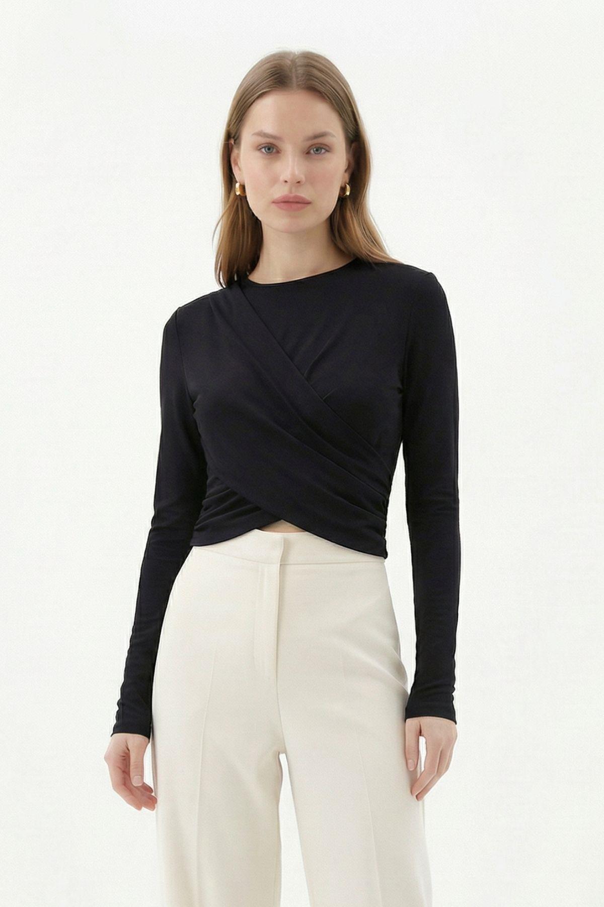 Siyah Crop Uzun Kol Bluz 251269 - 3