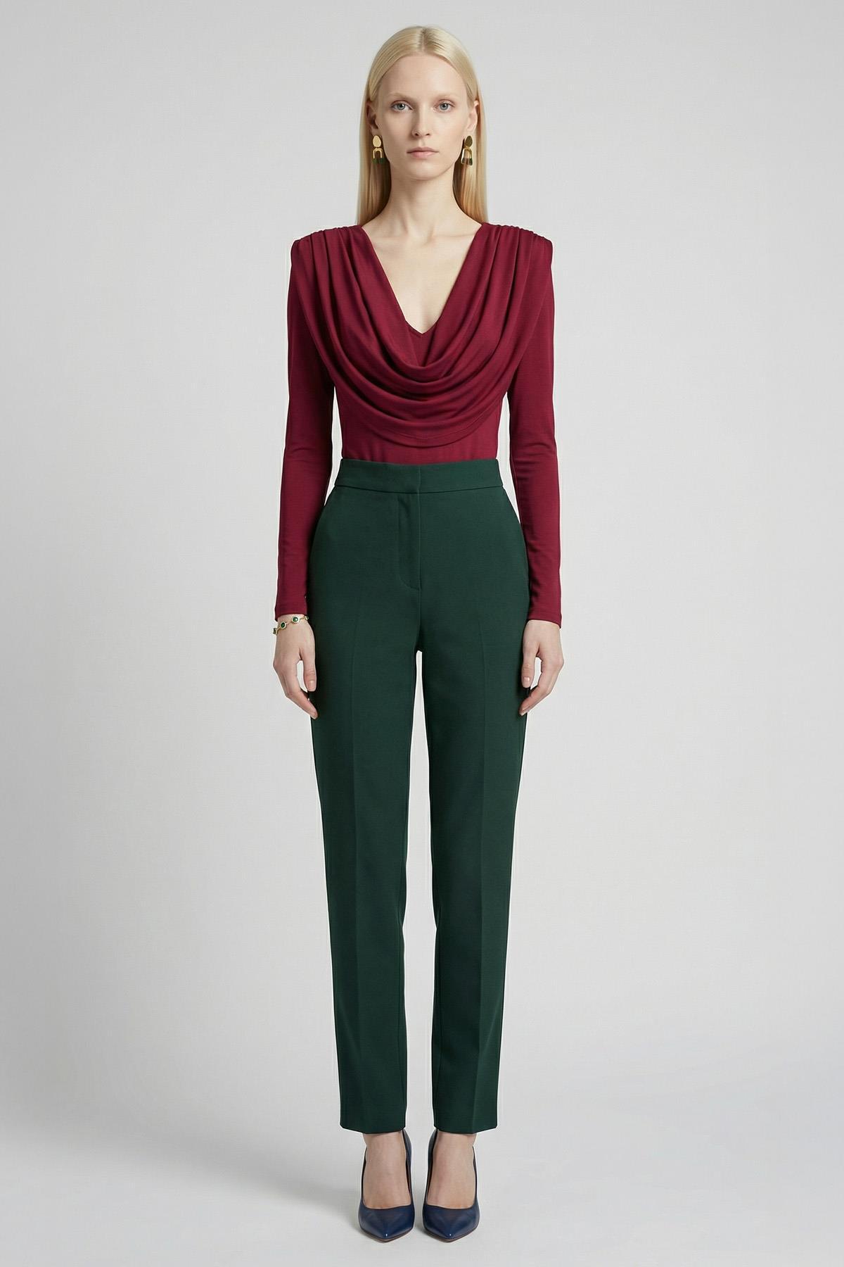 Bordo Degaje Yaka Uzun Kol Bluz 251282 - 1