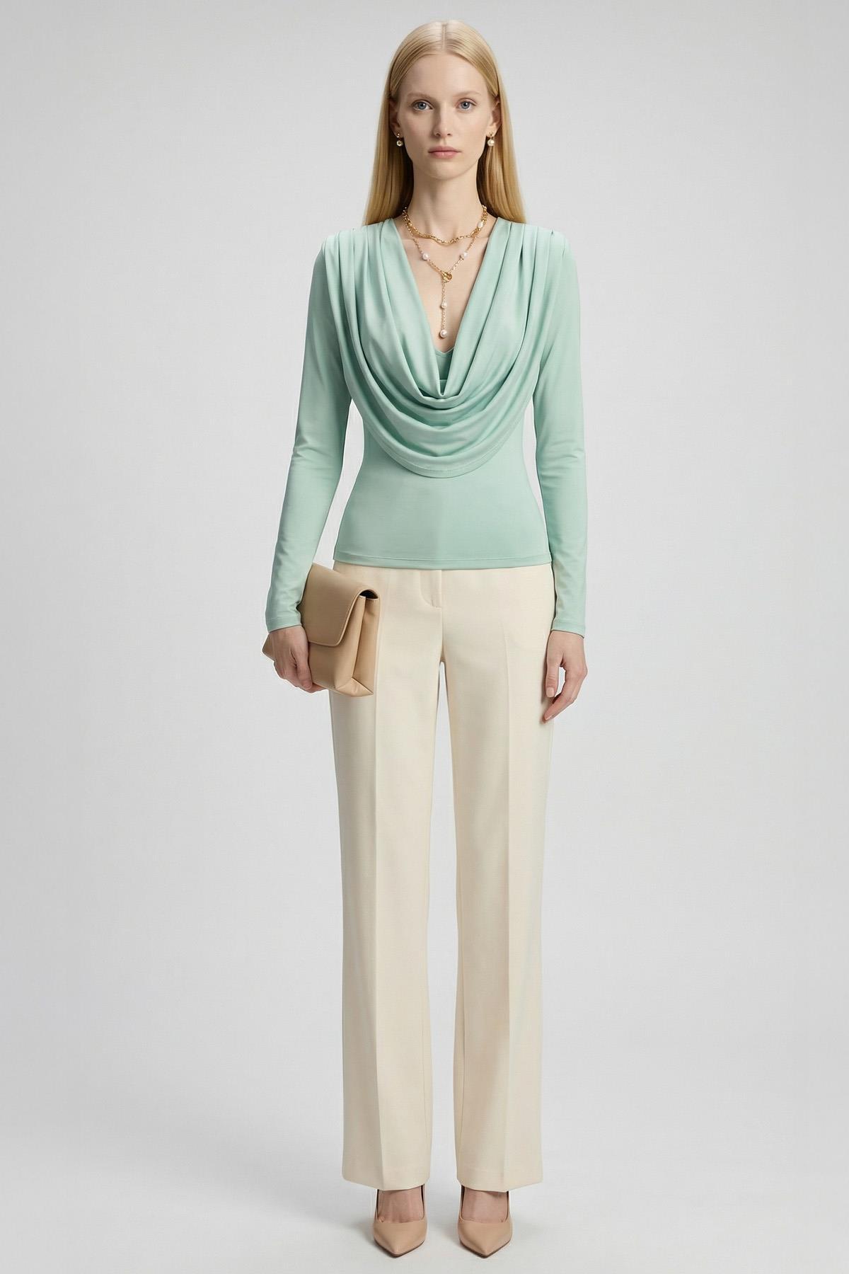 Mint Degaje Yaka Uzun Kol Bluz 251282 