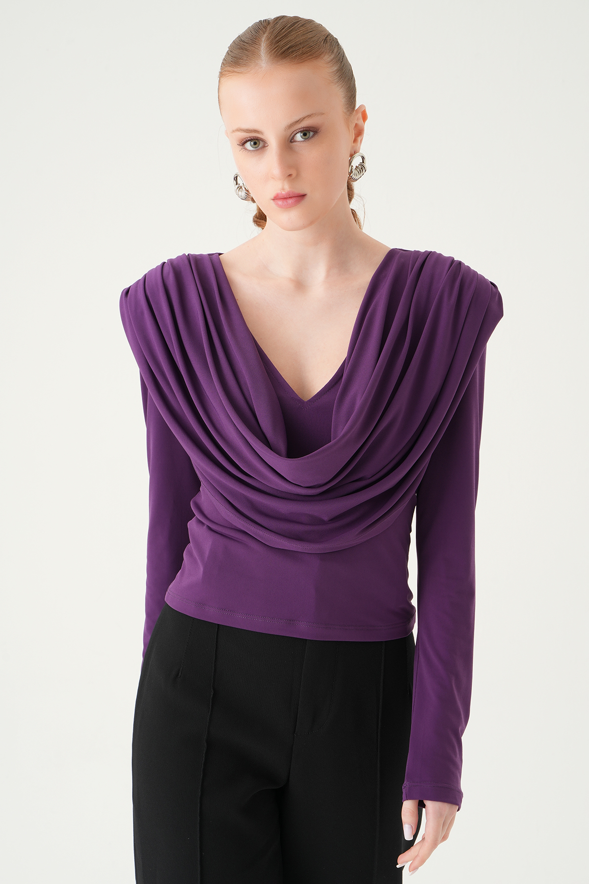 Mor Degaje Yaka Uzun Kol Bluz 251282 