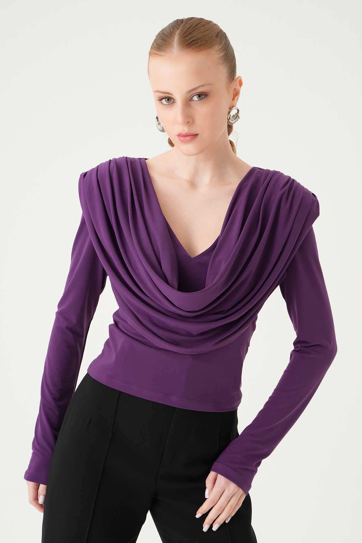 Mor Degaje Yaka Uzun Kol Bluz 251282 - 2