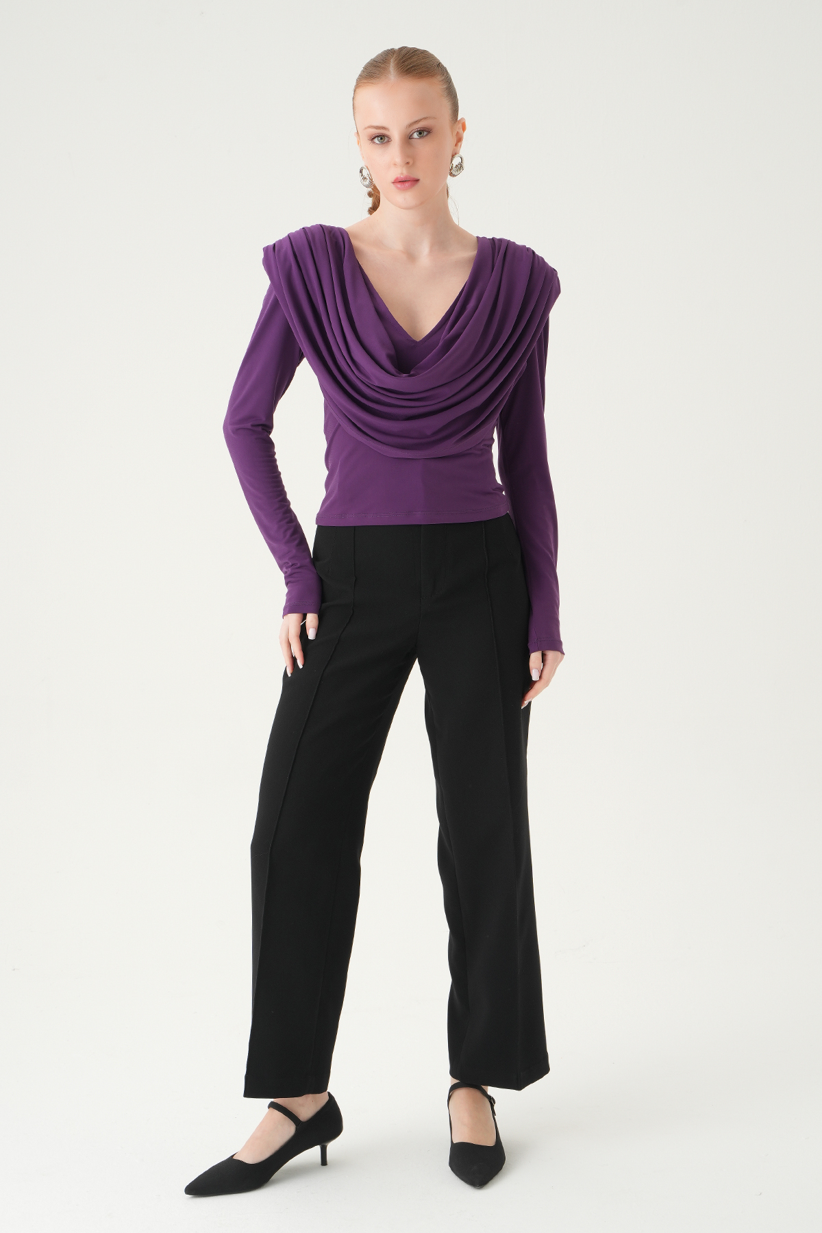 Mor Degaje Yaka Uzun Kol Bluz 251282 - 3