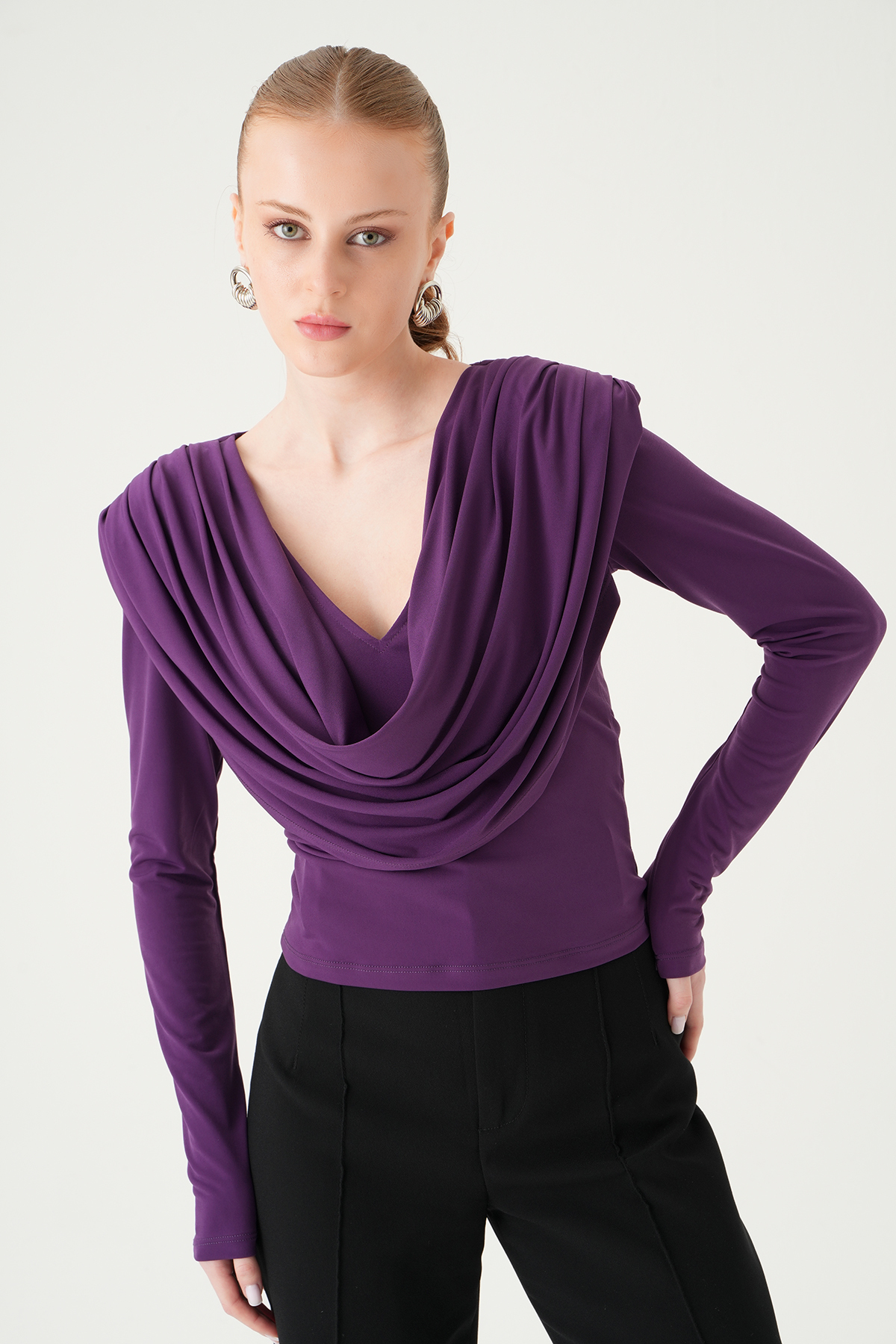 Mor Degaje Yaka Uzun Kol Bluz 251282 - 6