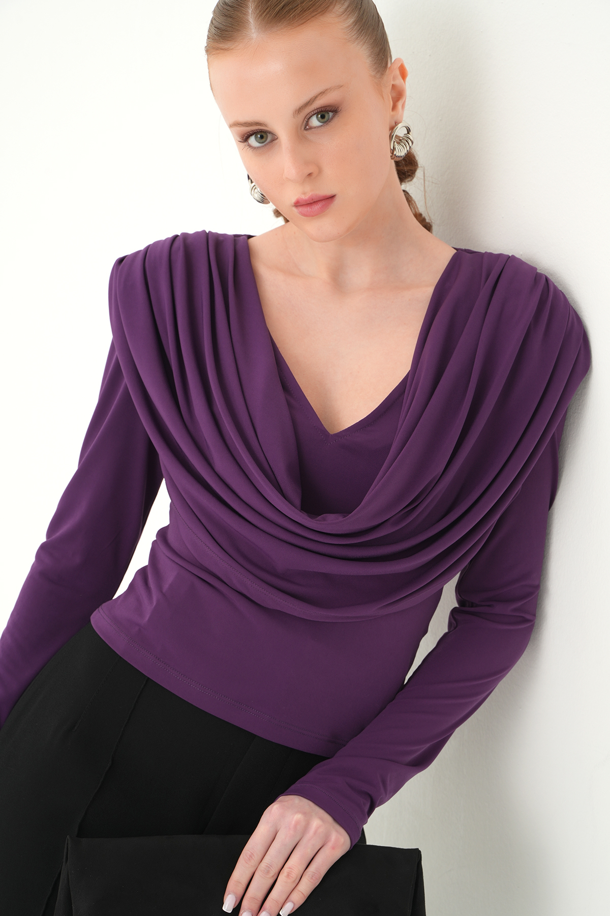 Mor Degaje Yaka Uzun Kol Bluz 251282 - 7