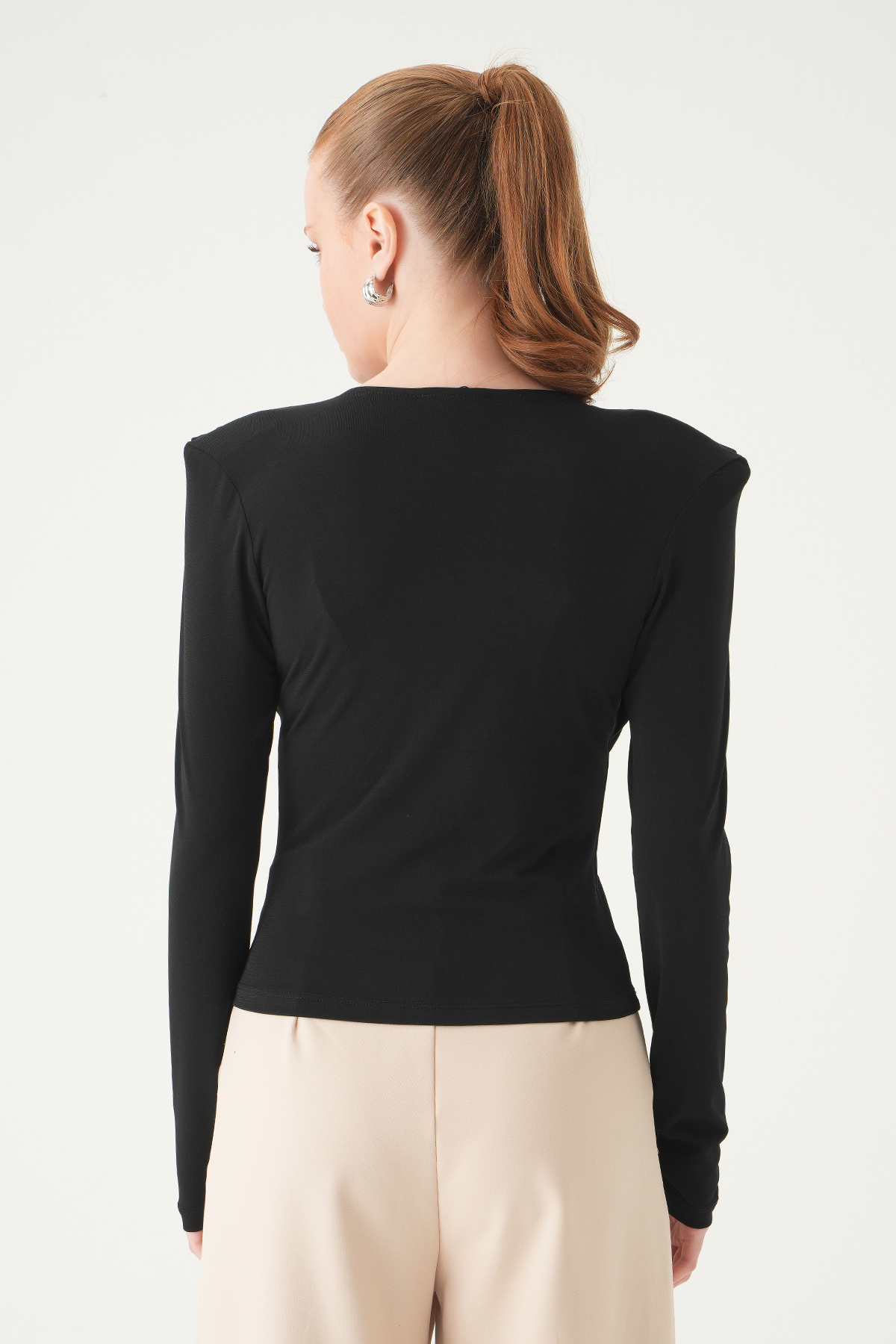 Siyah Degaje Yaka Uzun Kol Bluz 251282 - 5